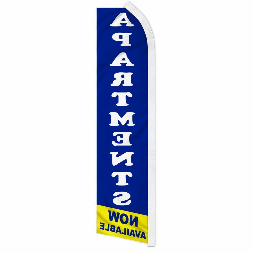 “APARTMENTS NOW AVAILABLE” advertising super flag swooper banner business sign