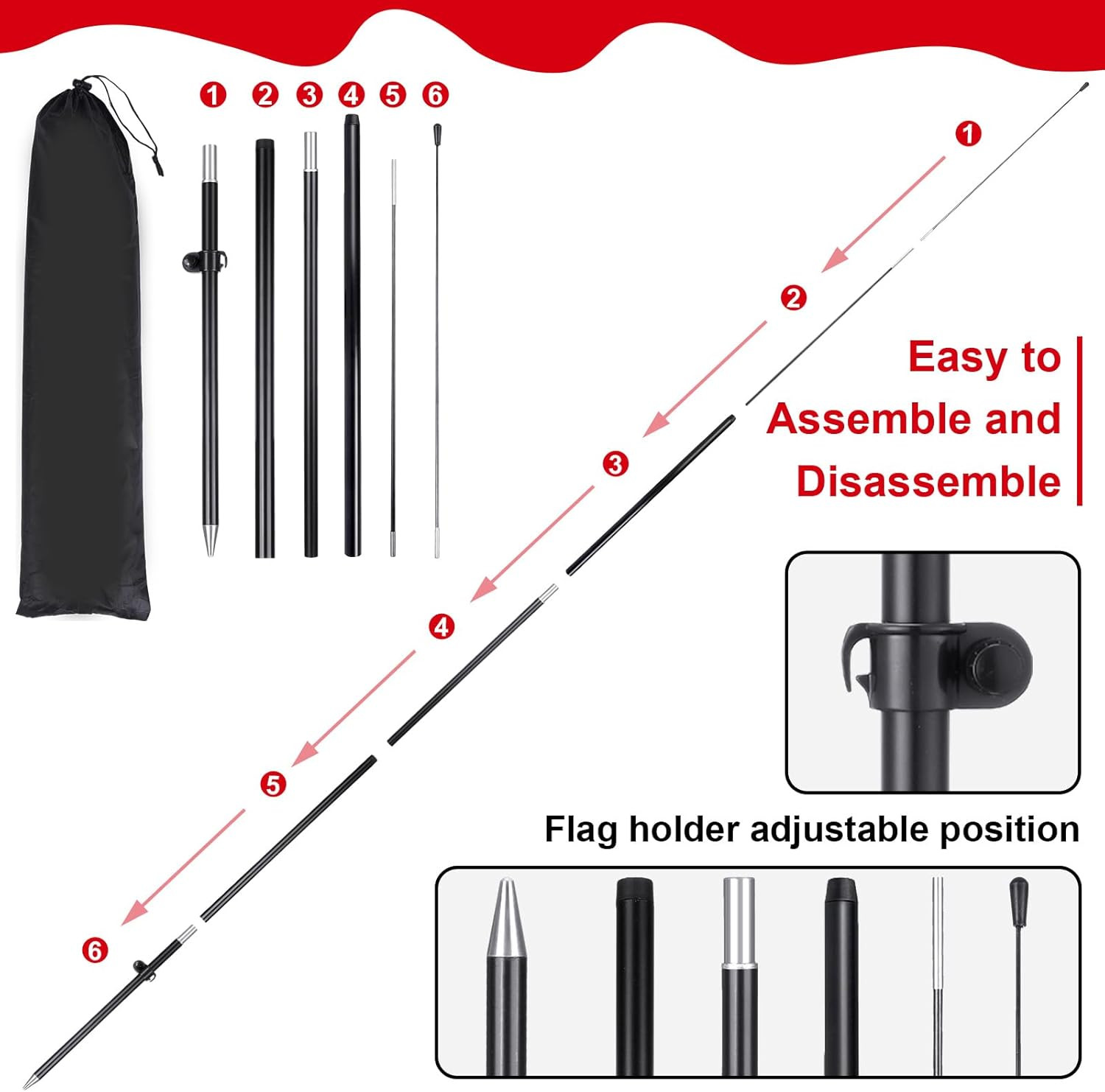 7ft Grand Opening Feather Flag Banner Set with Pole & Ground Spike – Red