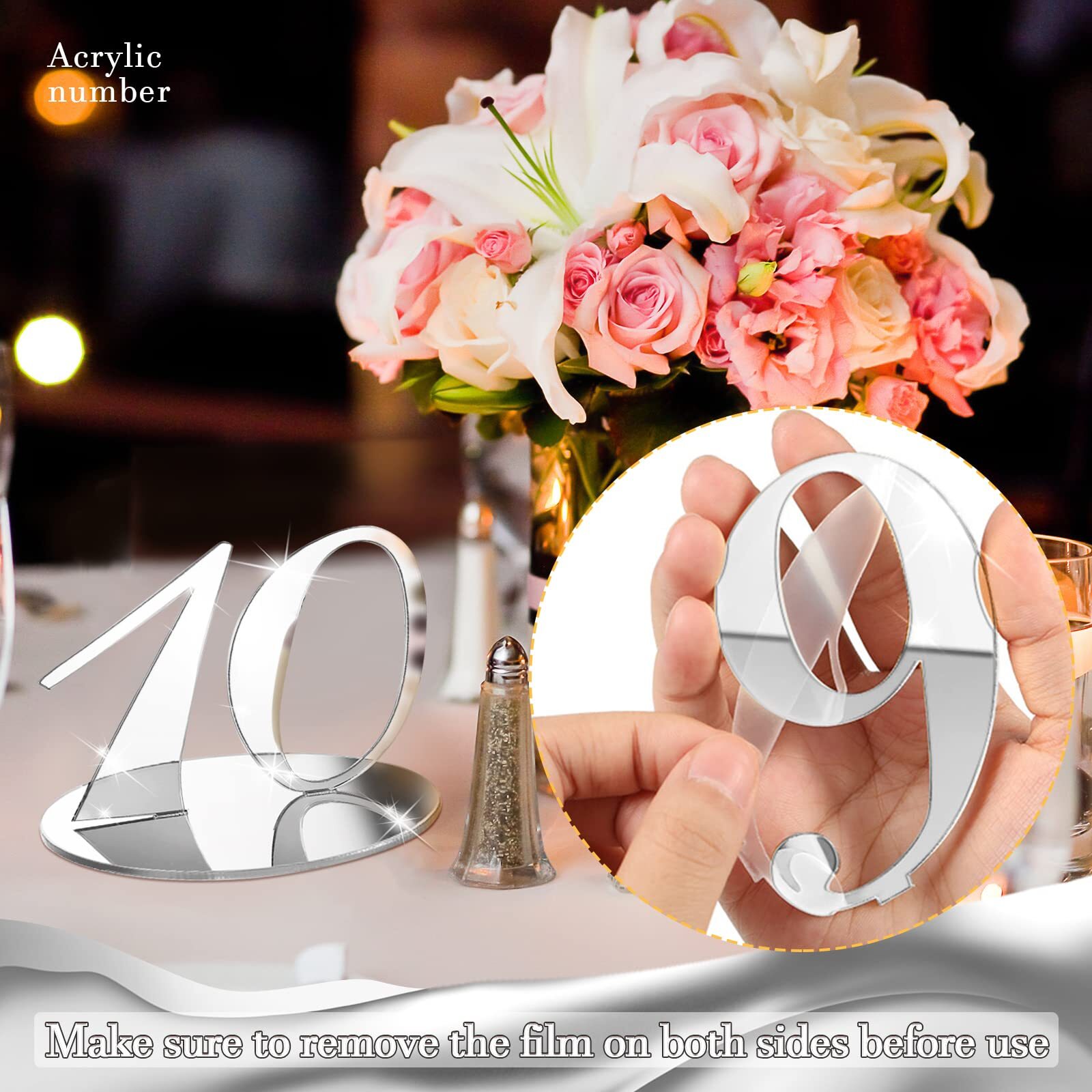 Silver Mirror Table Numbers with Holder Wedding Reception Party Events