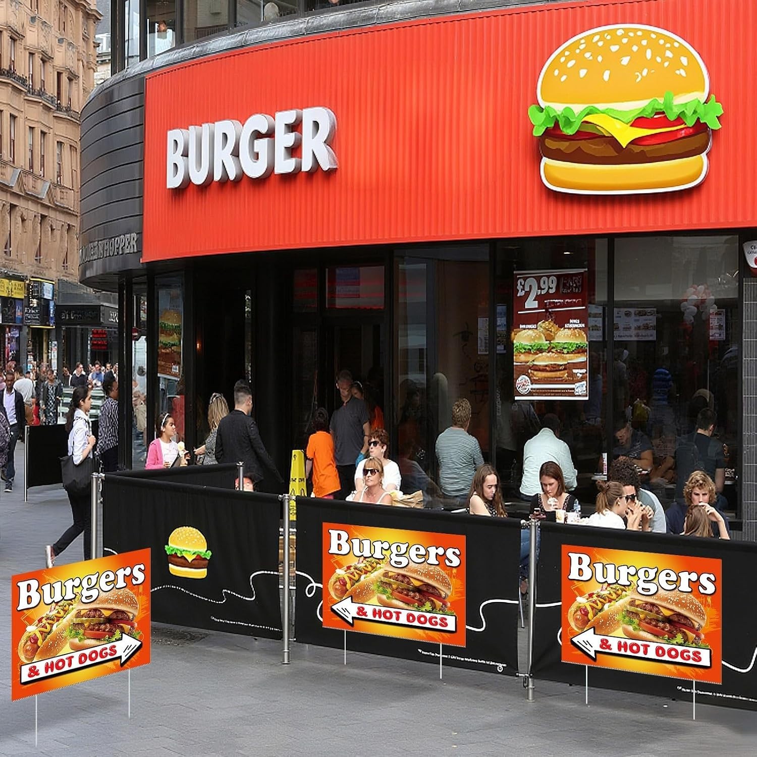 3 Pack Eye-Catching Burgers & Hot Dogs Yard Signs 15.7 x 12 Inches for Outdoors