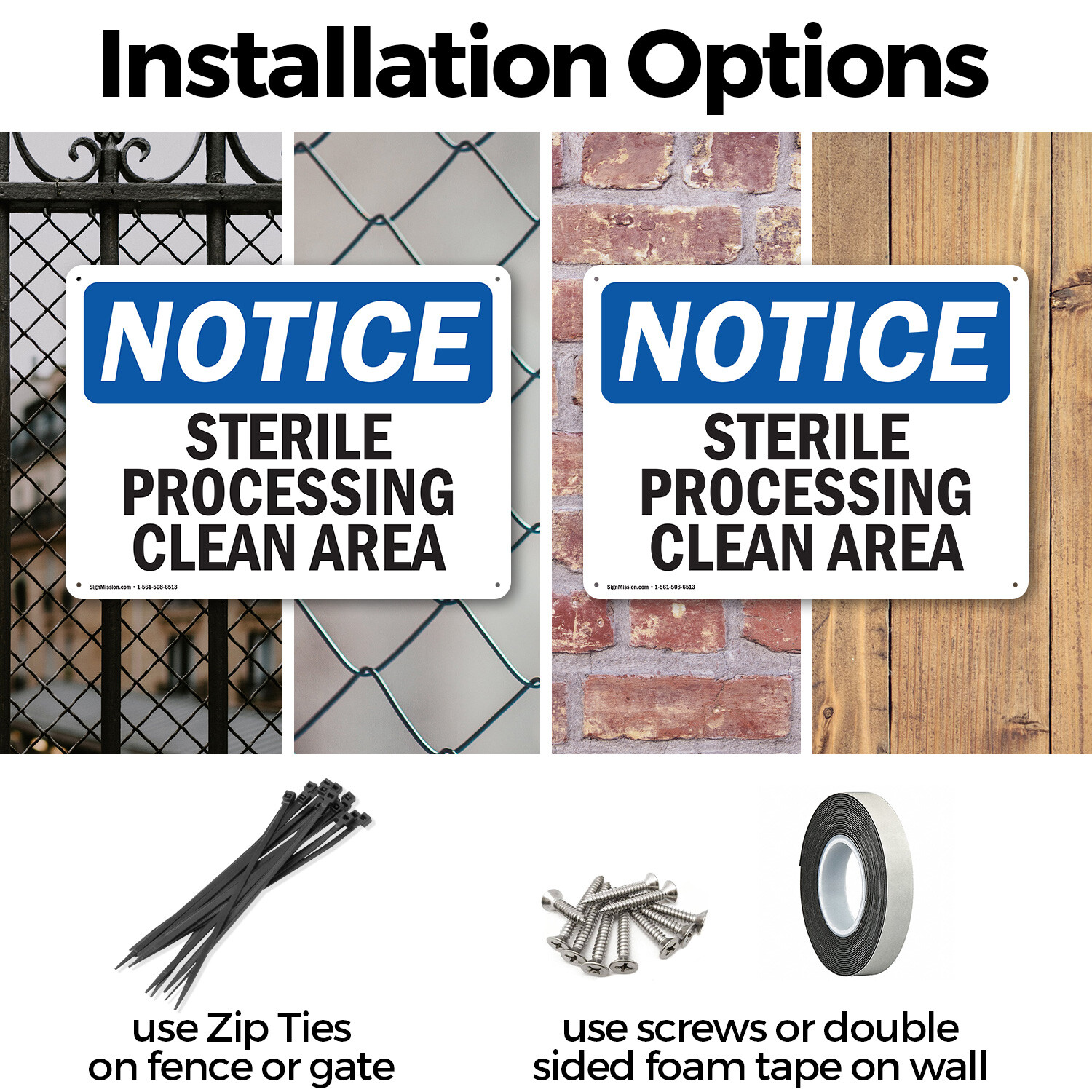 (2 Pack) Sterile Processing Clean Area OSHA Notice Sign Decal Metal Plastic