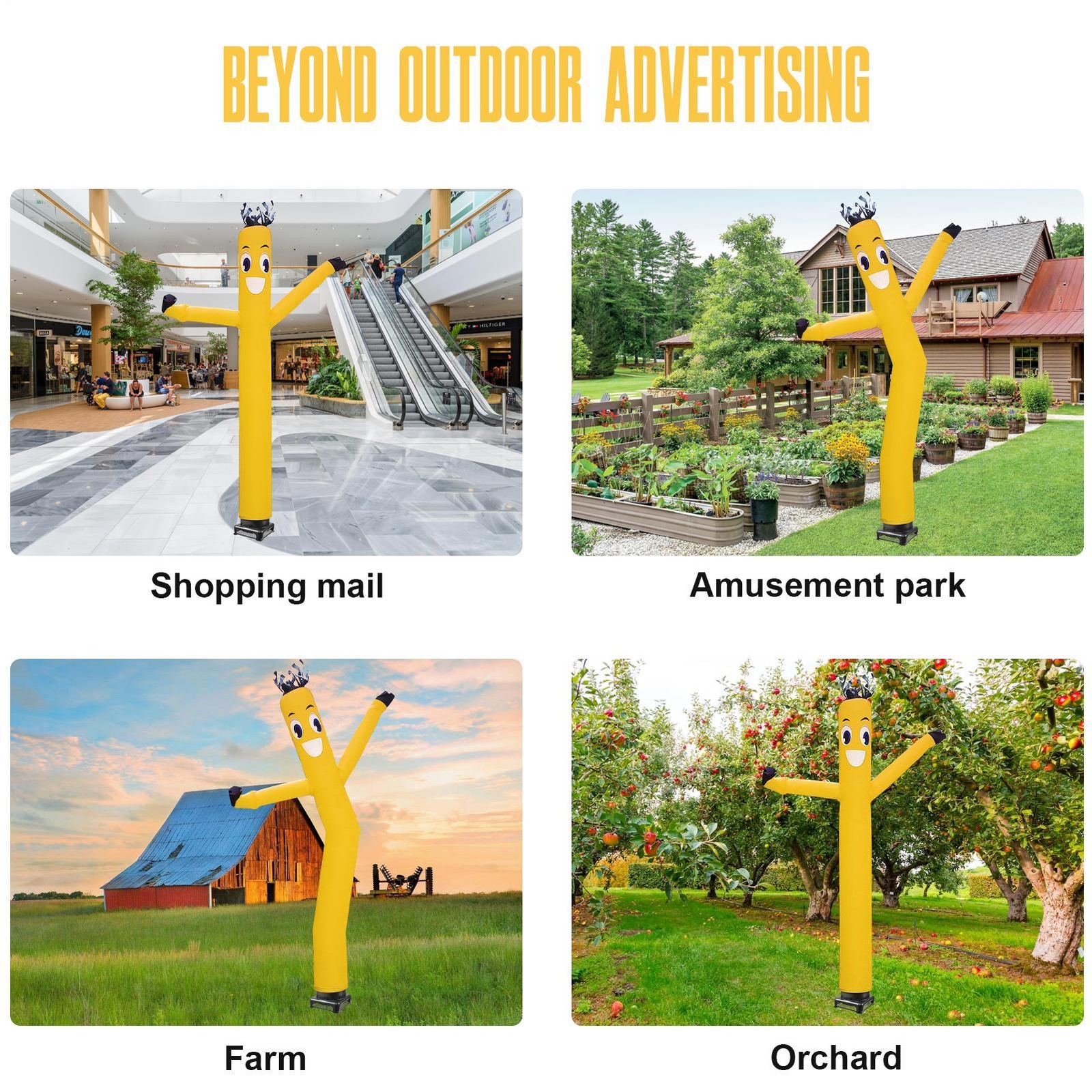 Yellow 20Ft Air Inflatable Dancing Wind Dancer Sky Puppet Dancer With Blower