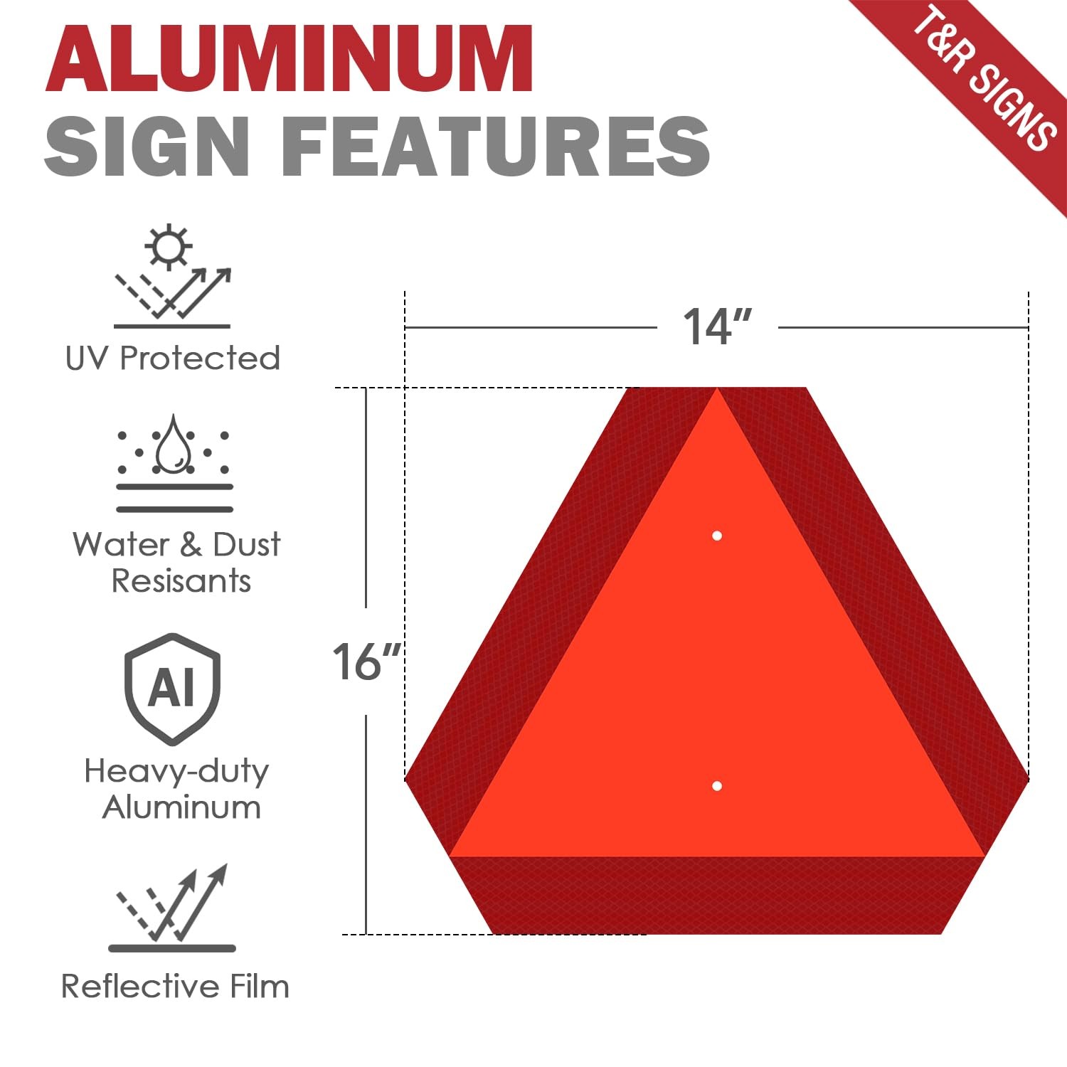 T&R Metal Slow Moving Vehicle Sign, Safety Triangle Sign – 2 Pack – 14 x16 In…