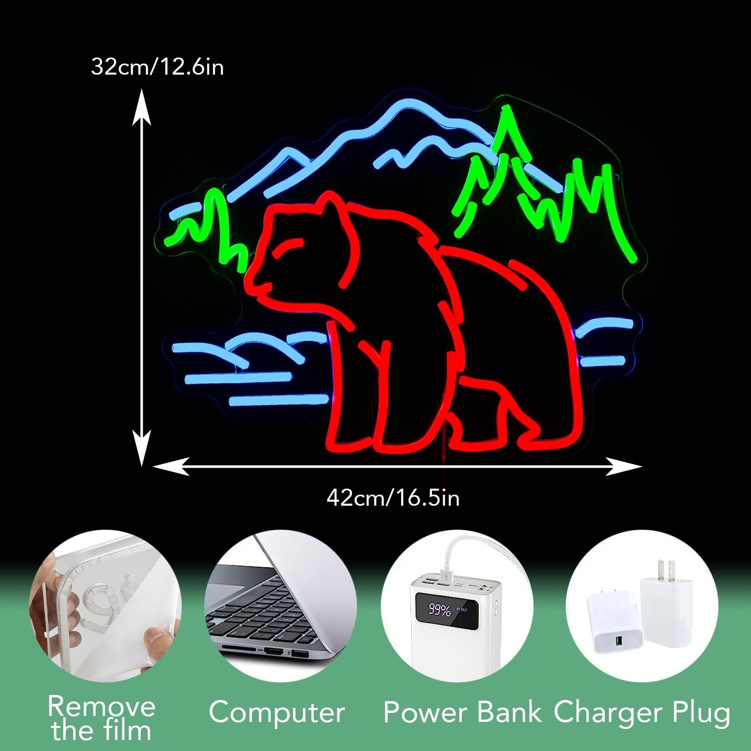 Bear Neon Sign for Wall Decor Dimmable Mountain LED Neon Light Bear Mountains…