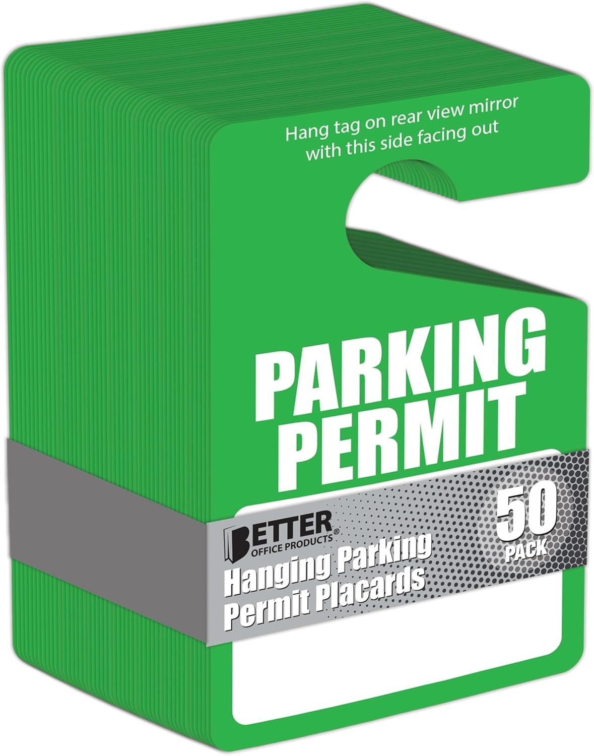 Better Office Products Green Parking Permit Hang Tags, 50 Pack, Poly Plastic