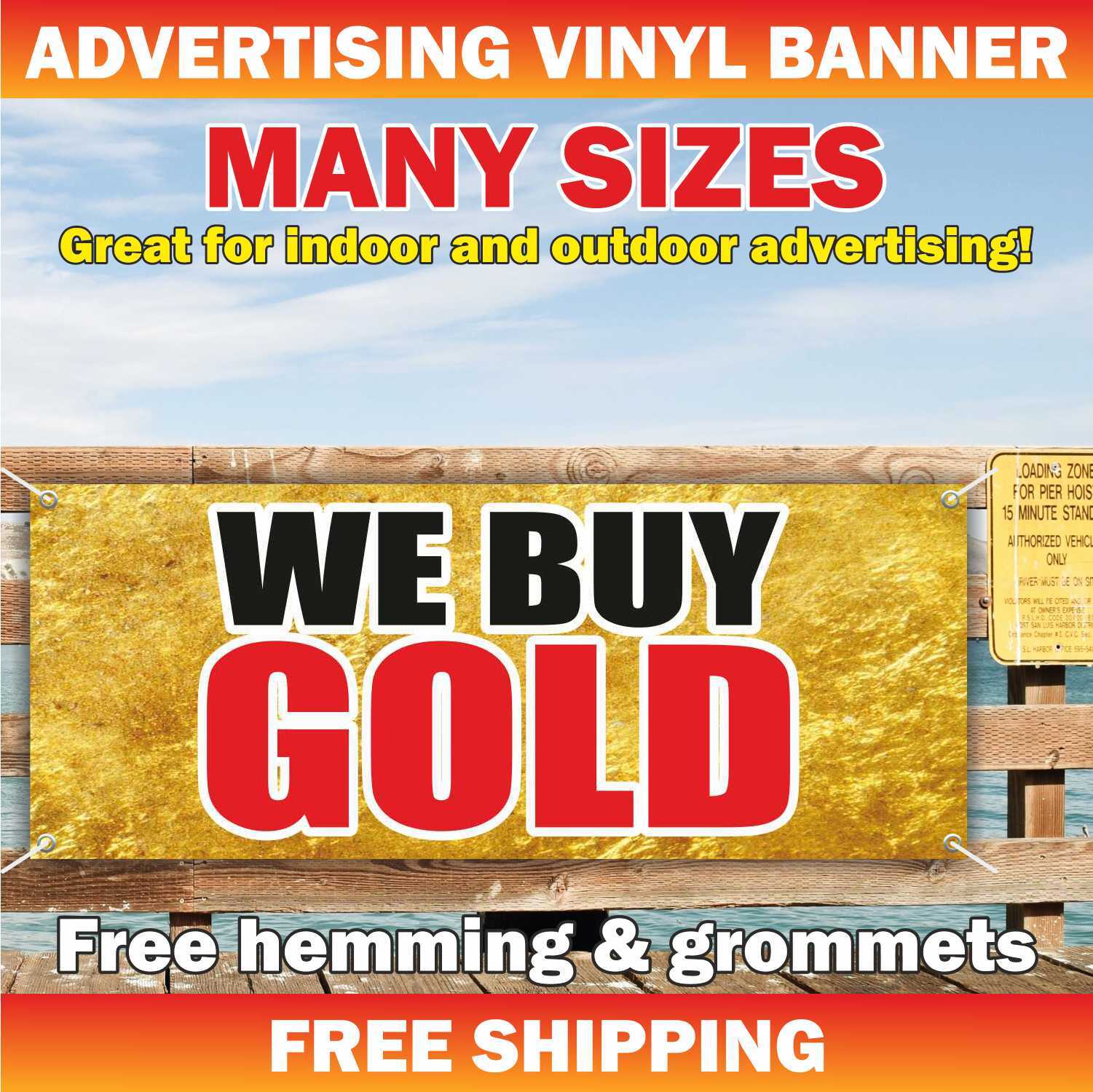 WE BUY GOLD Advertising Banner Vinyl Mesh Sign pawn shop cash Jewelry Silver