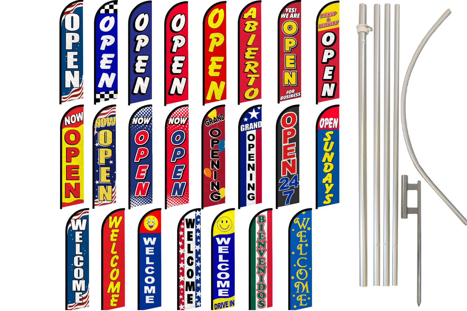 Open Windless Advertising Swooper Flag Kit Welcome Open Sundays Now Open