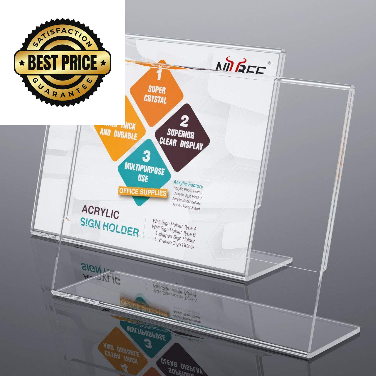 NIUBEE Acrylic Sign Holder 8.5×11 Inches 3 Pack Landscape, 8.5×11″, Clear