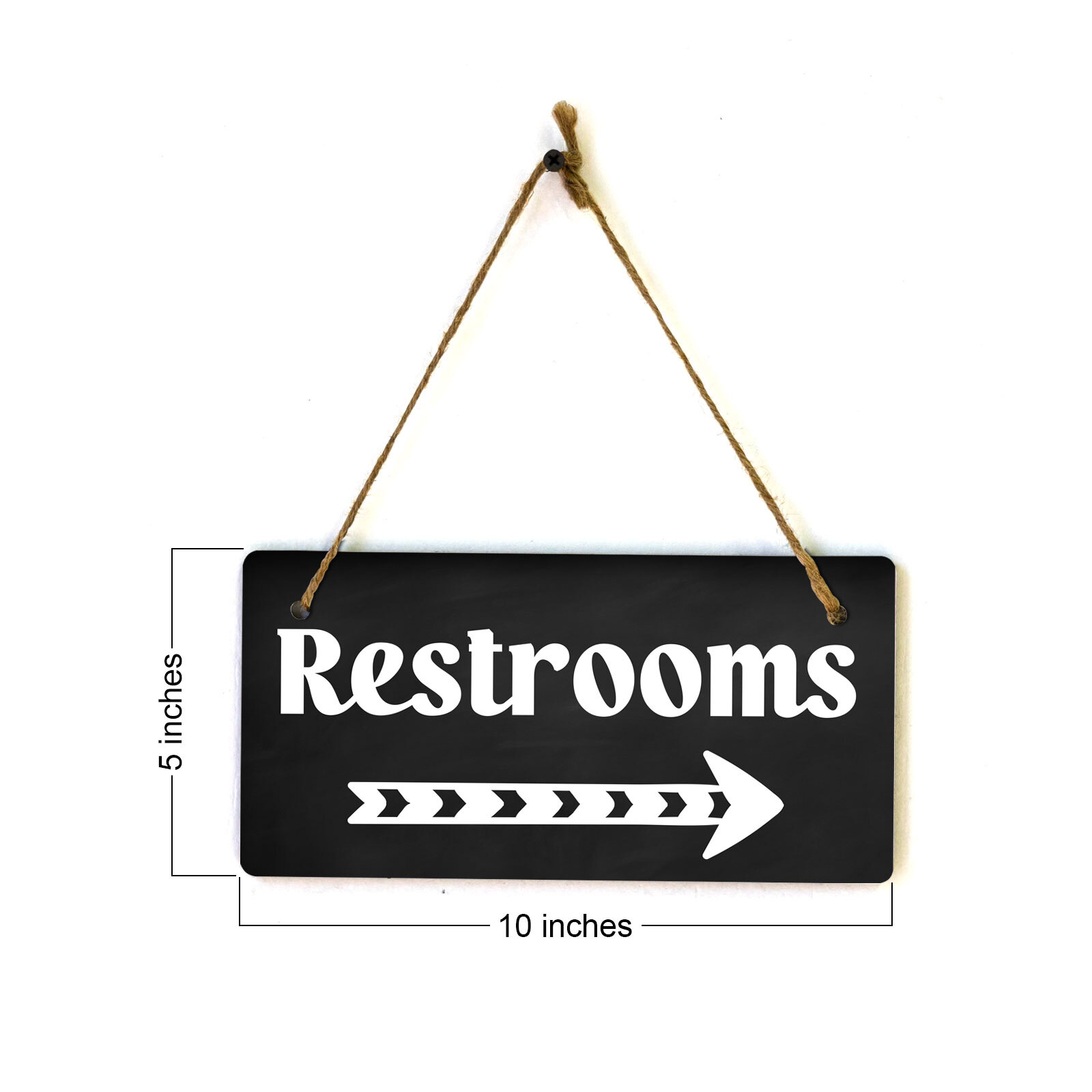 Restrooms Right Arrow 5×10 Hanging Plus Wall or Door Sign | Bathroom Decor