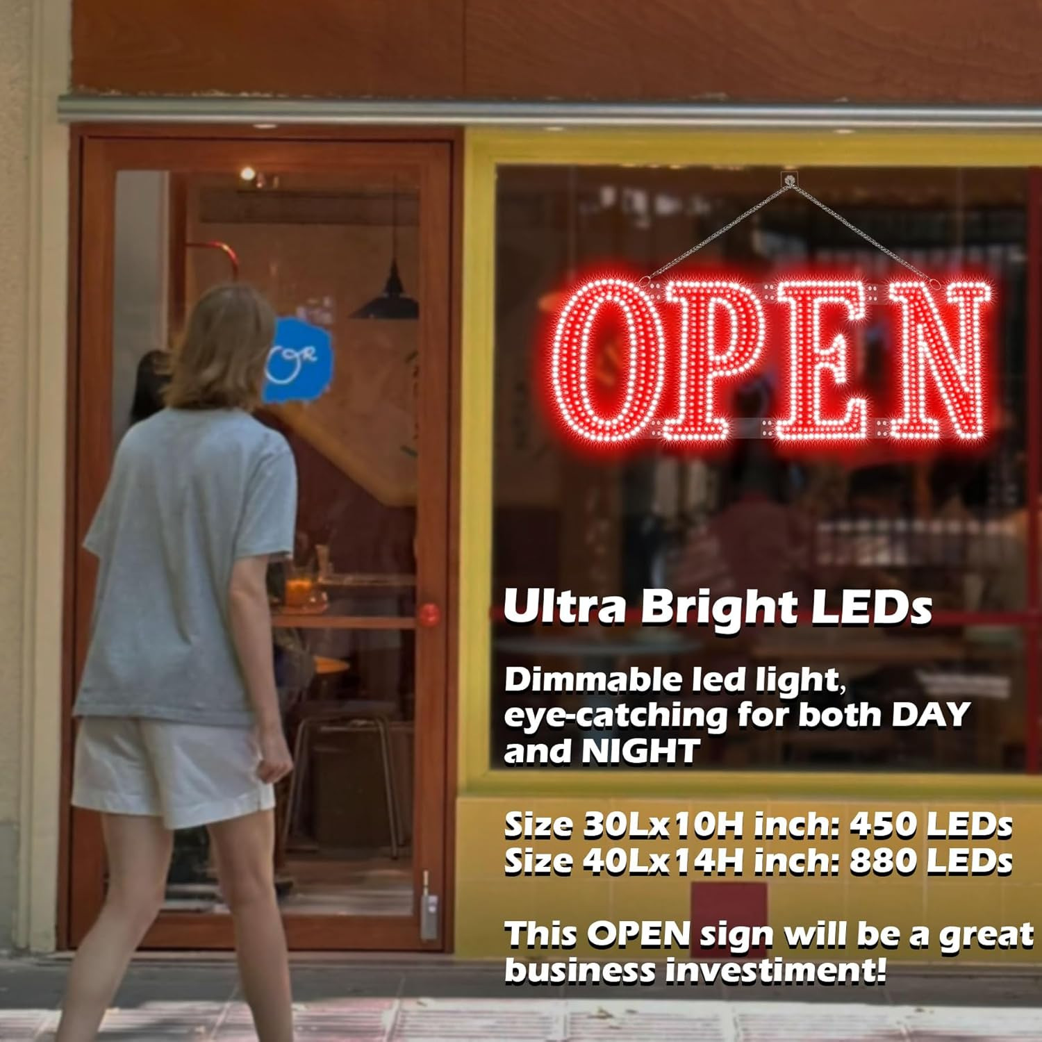 Bright LED Open Sign 30×10″ with Remote for Store, Bar, Coffee Shop, Salon