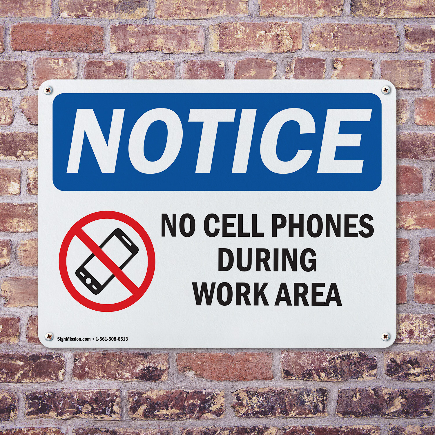 (2 Pack) No Cell Phones During Work Hours OSHA Notice Sign Decal Metal Plastic