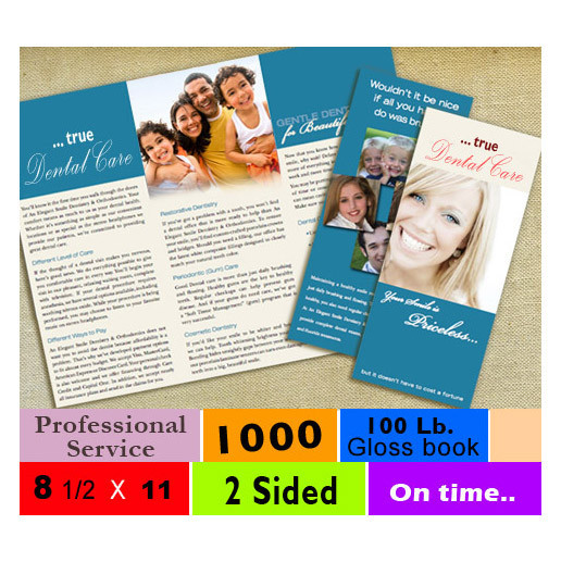 1000 brochures [Fold or Flat] 8 1/2 x 11* 2 Side *Gloss 100 lb. book * w/Design