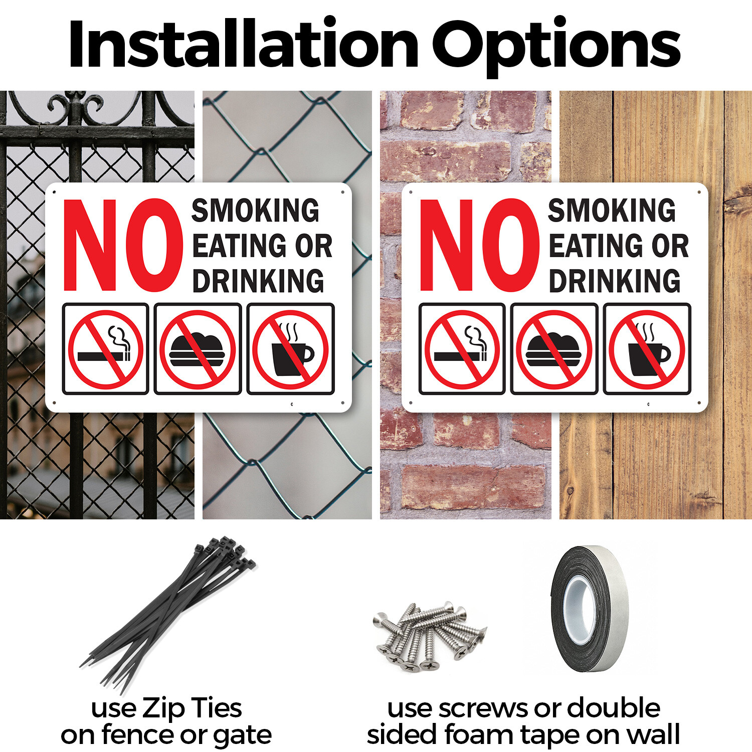 (2 Pack) No Smoking Eating or Drinking with Graphic OSHA ANSI Sign Decal Metal