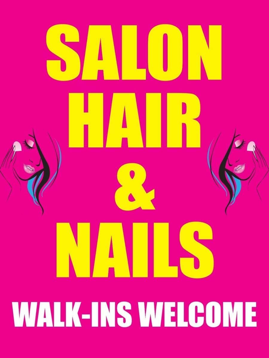 Salon Hair & Nails | Retail Window Display Sign | 18″W x 24″H
