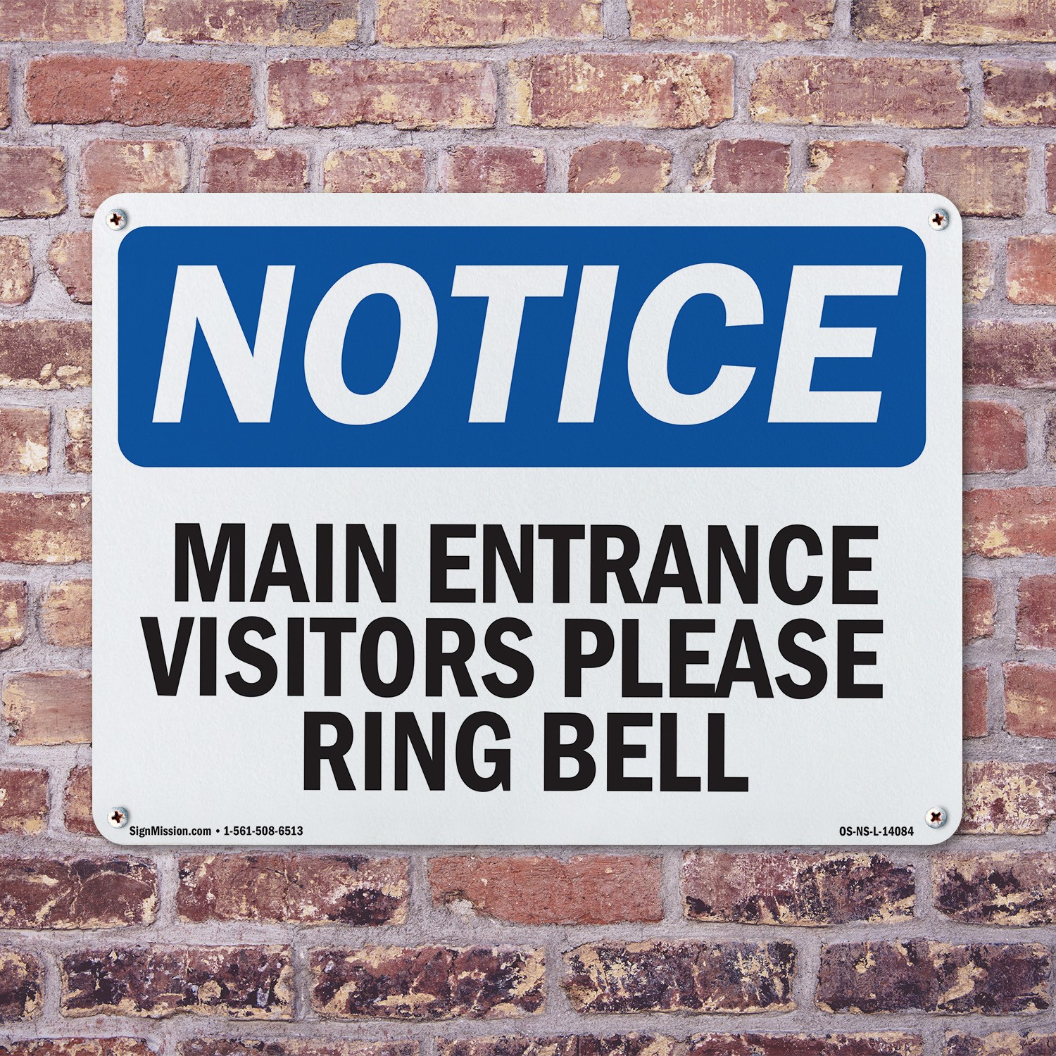 Main Entrance Visitors Please Ring Bell OSHA Notice Sign Or Decal – 5 or 10 Pack
