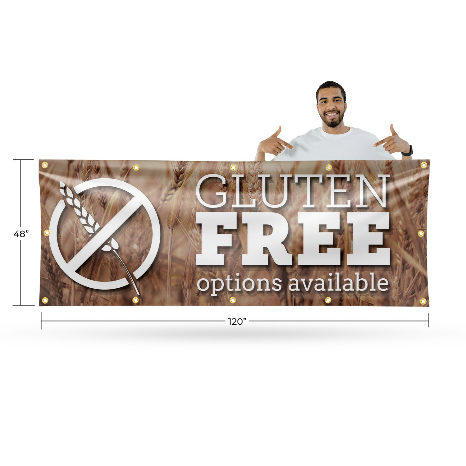 Gluten Free Options Available Vinyl Banner Sign with Metal Grommets Heavy-Duty