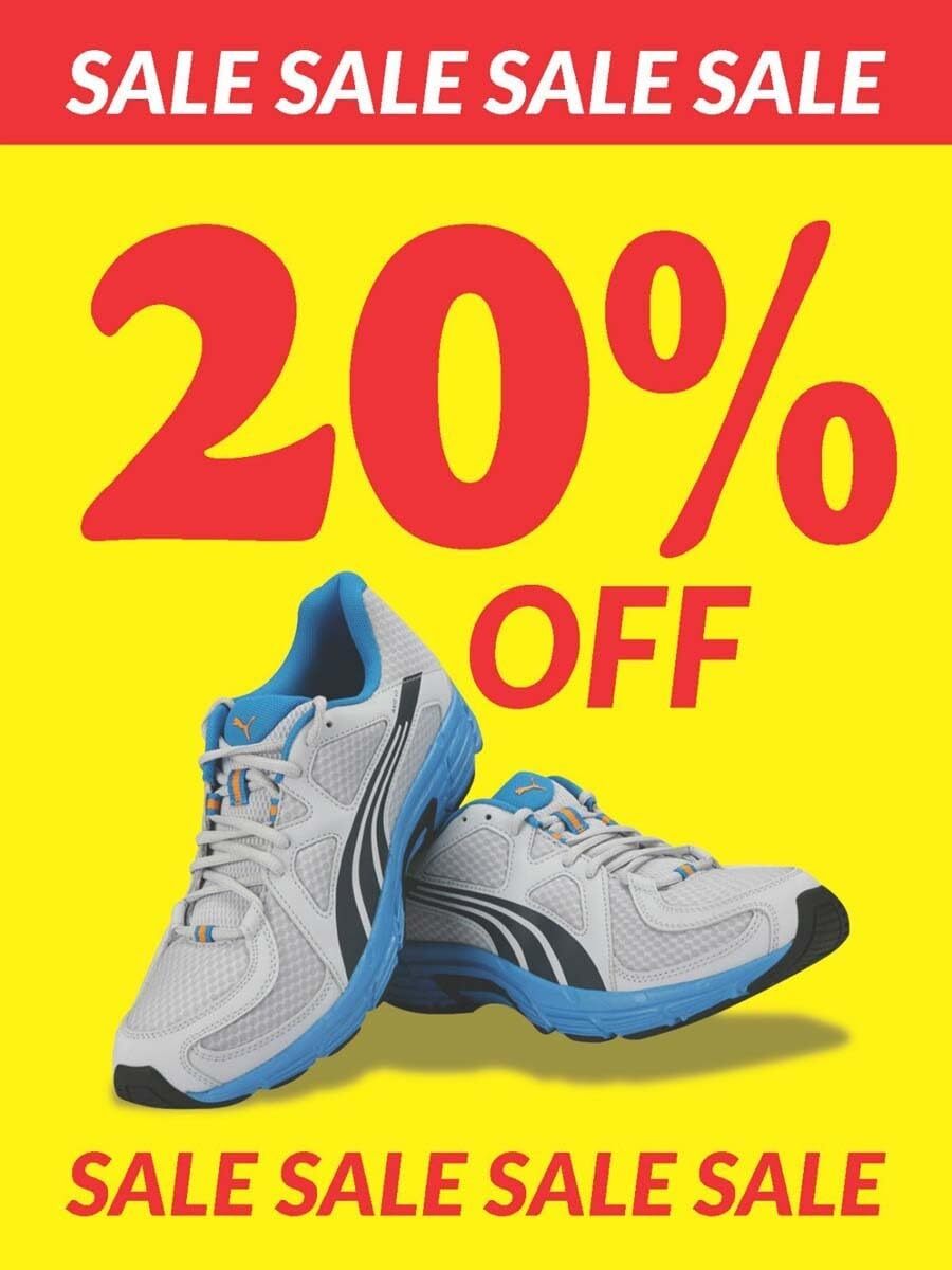 Sale 20 Off Footwear | Retail Window Display Sign | 18″W x 24″H
