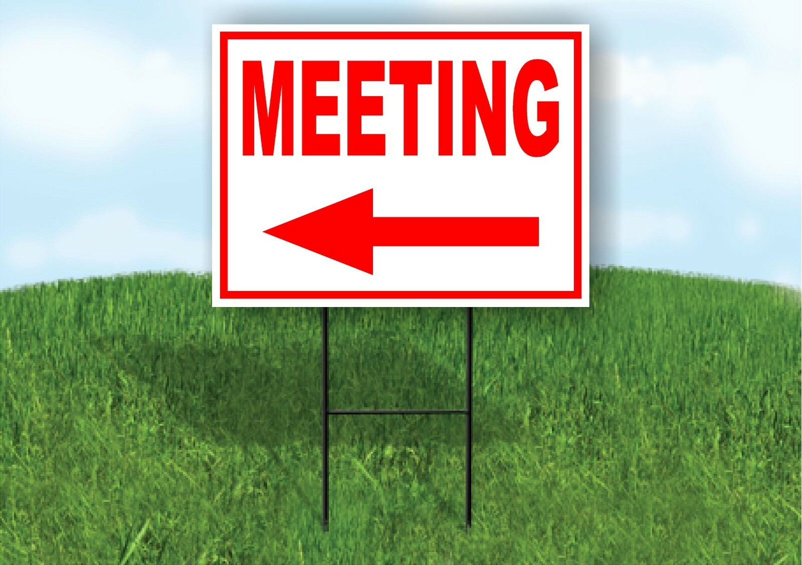 MEETING LEFT arrow red Yard Sign Road with Stand LAWN SIGN Single sided