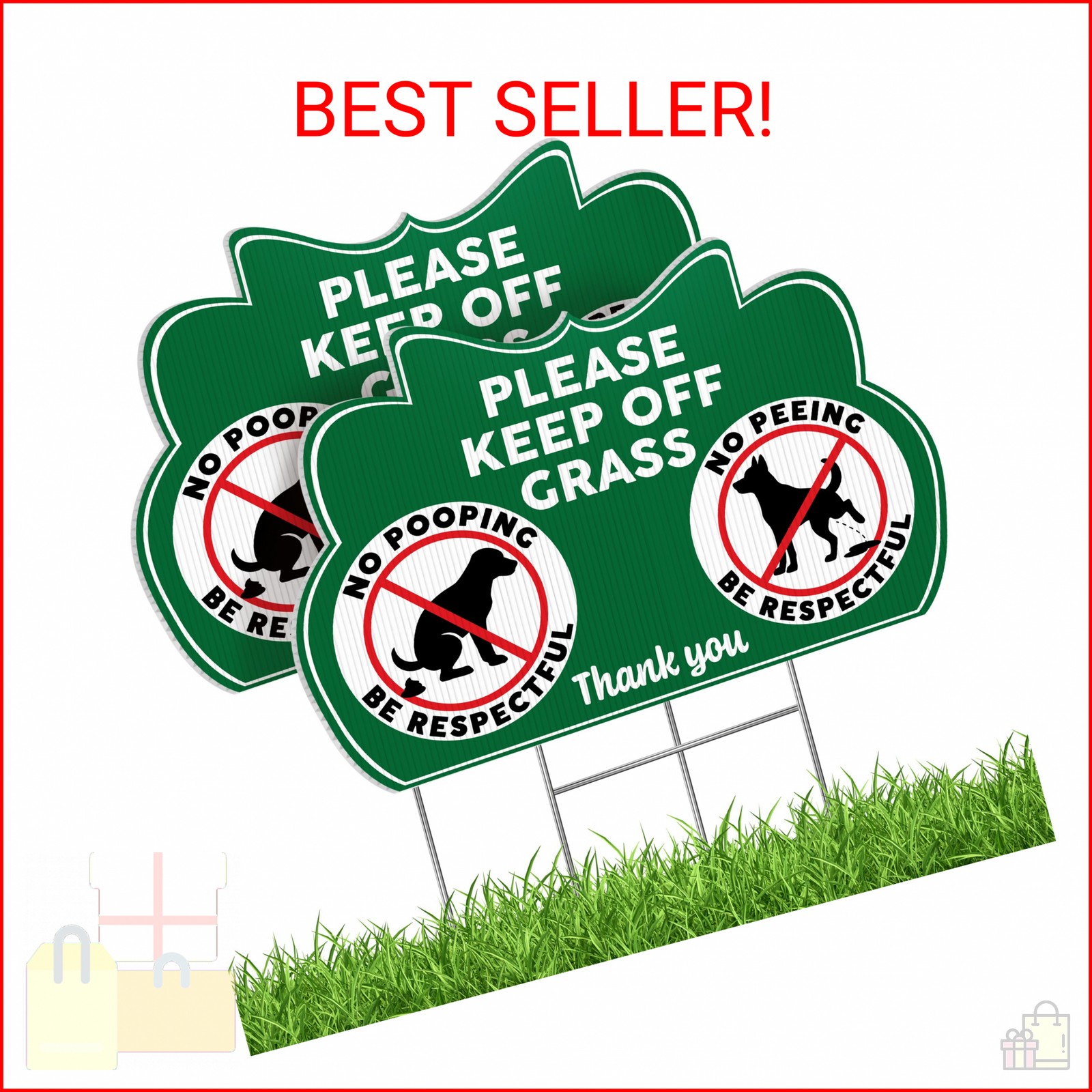 Keep Off Grass Signs for Yard with Stakes, 8 x 12 Inch Double Sided No Dog Poop