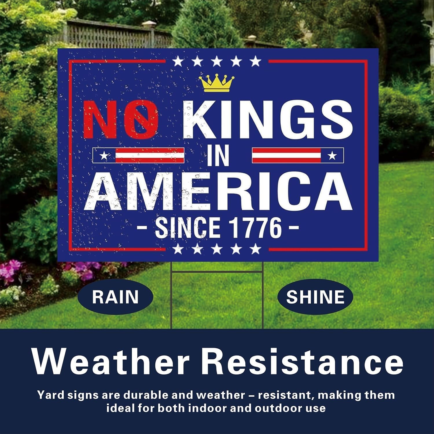 No Kings In America Lawn Sign – Bold Double-Sided Political Statement 18×12