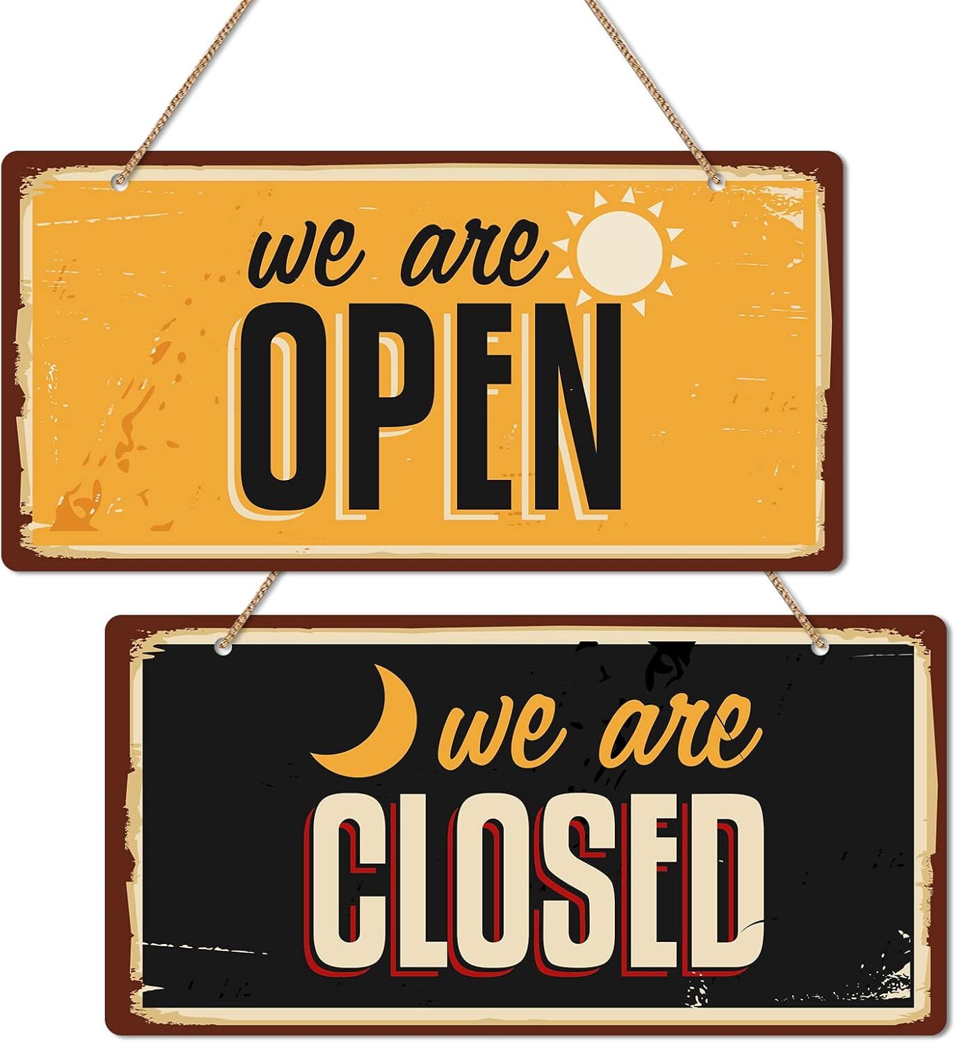 Double Sided Open/Closed Signs – 12″ x 6″ Business Hours Signs for Window/Door