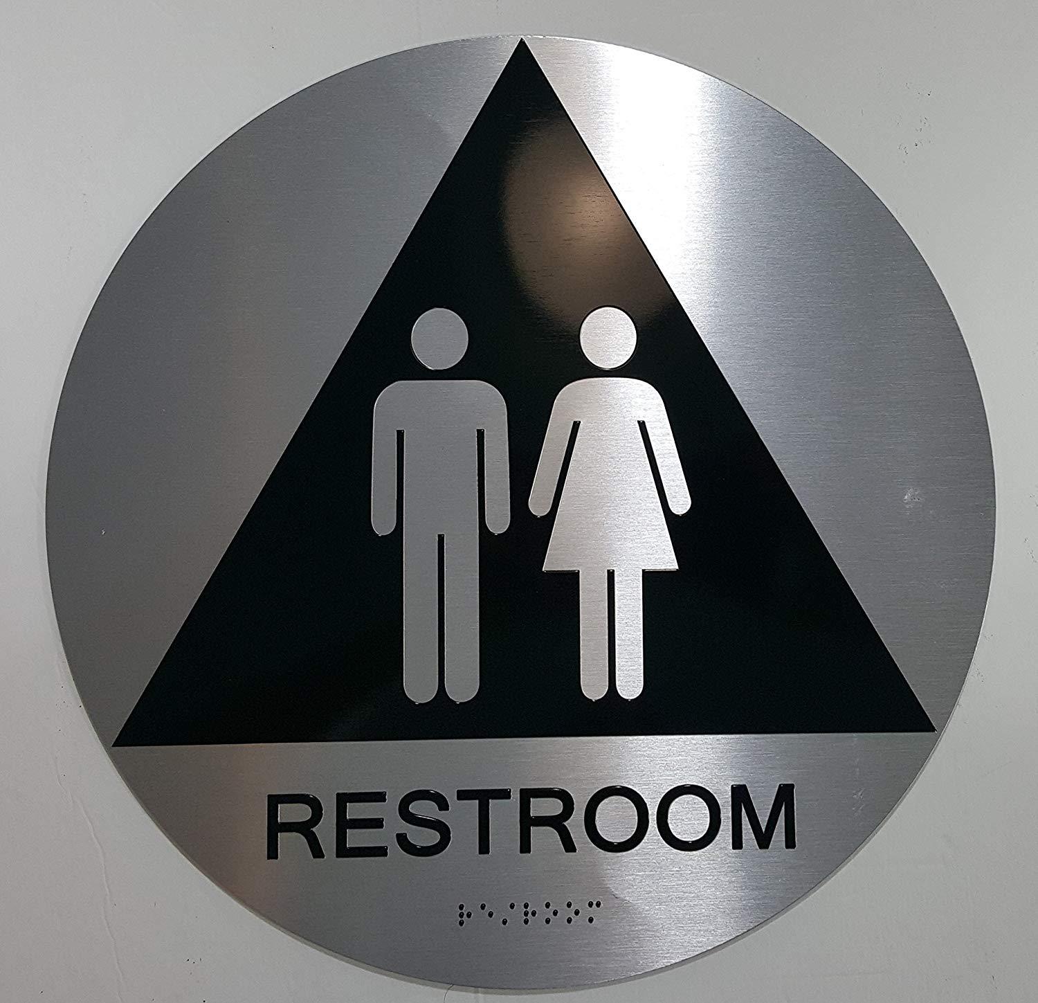 UNISEX RESTROOM SIGN -(Aluminium, Brush Silver,12 Diameter) -REF24-1027