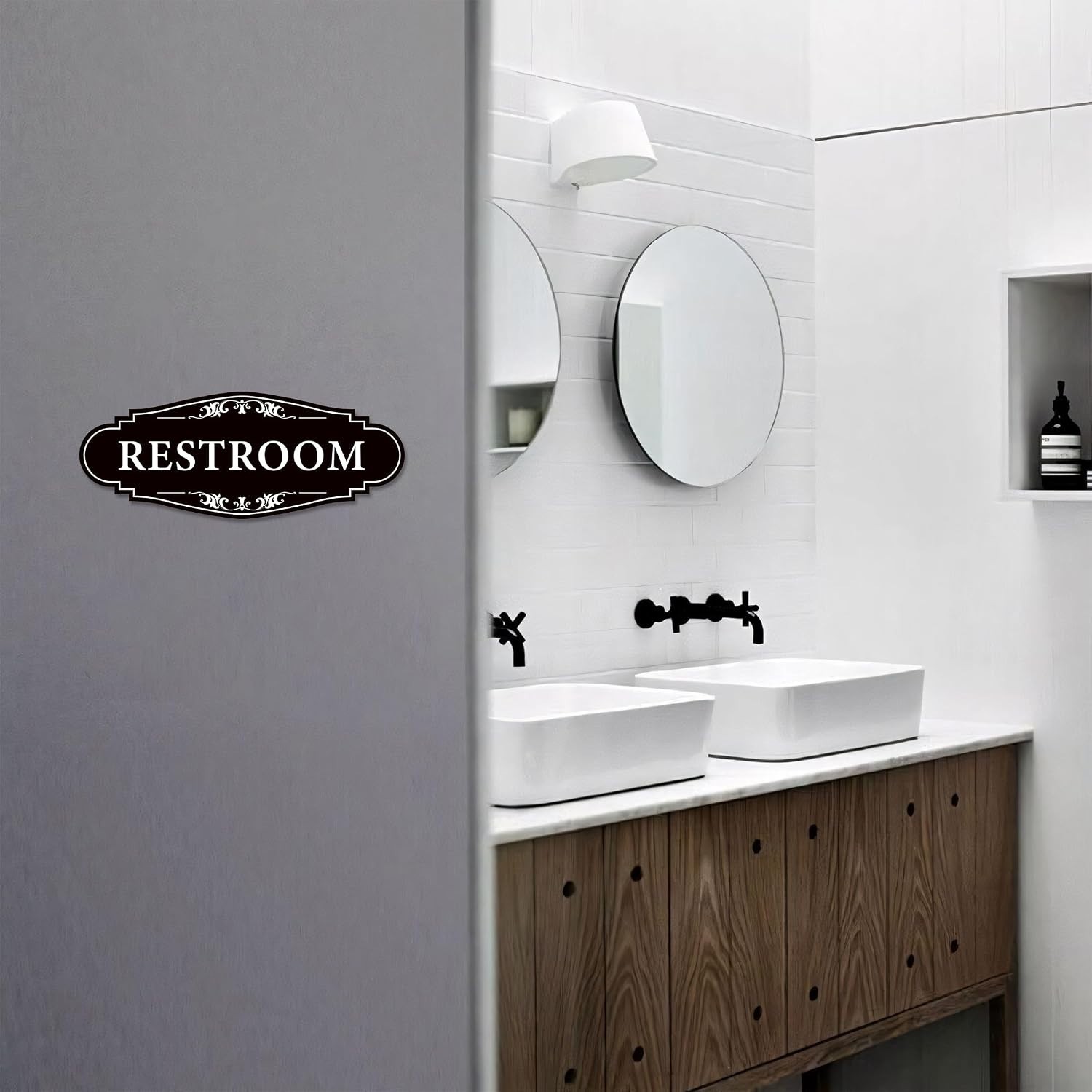 Waterproof Vinyl Unisex Bathroom Sign Sticker for Office & Home – 9″ Long