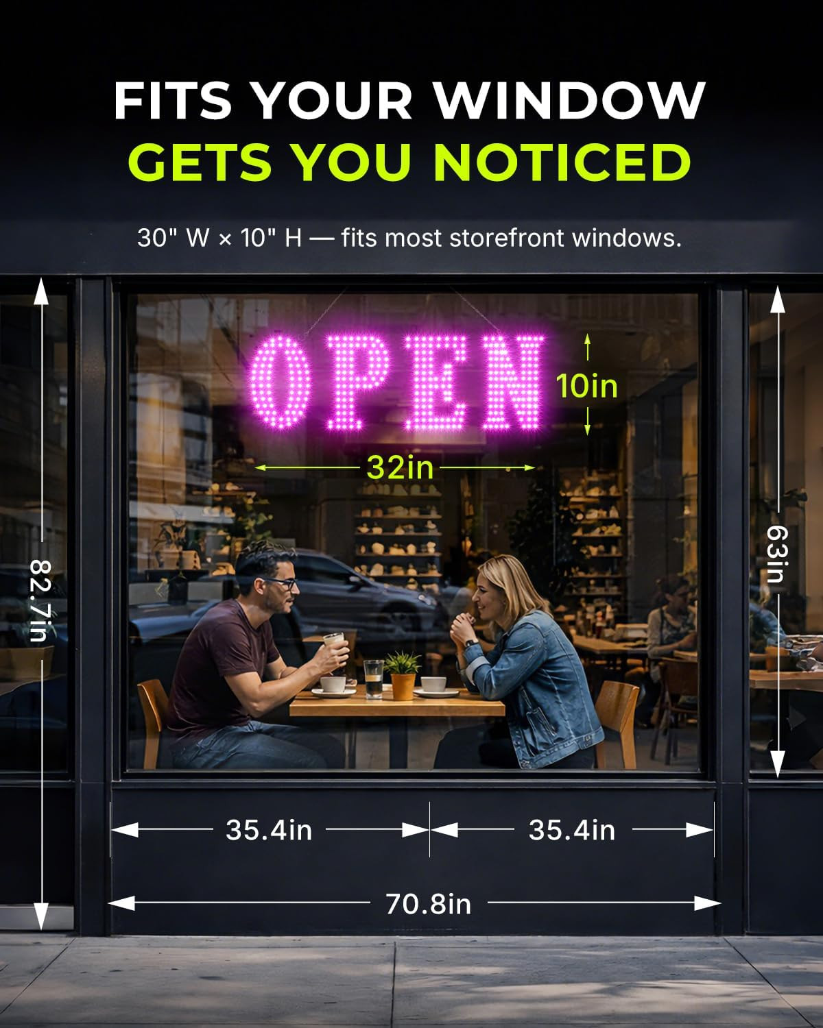 Open Sign, 32″X10″ Bright Open Sign for Business Window with Hanging- Pink LED S