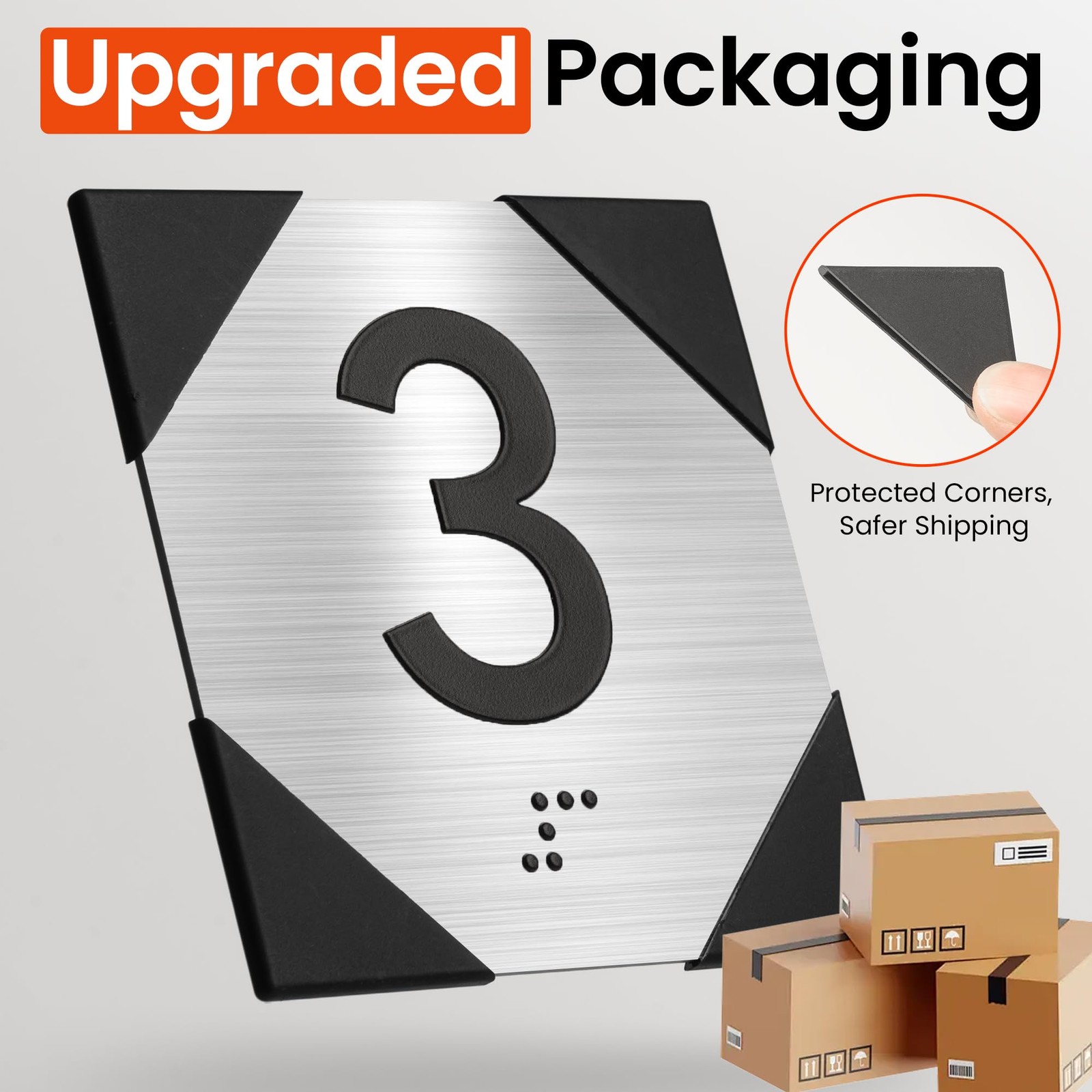 5 PCS ADA Braille Room Number Signs 15 Clipped Corner Silver Office