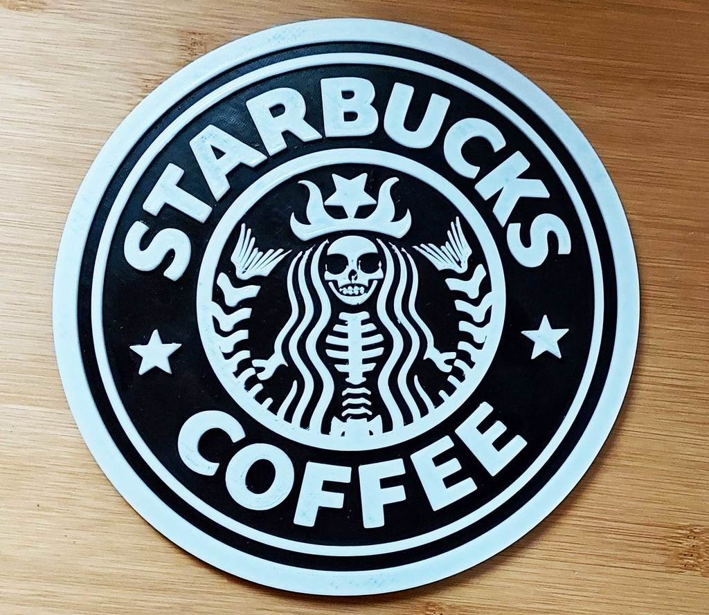 Skeleton Starbucks sign for Halloween Hard Plastic Sign White and Black