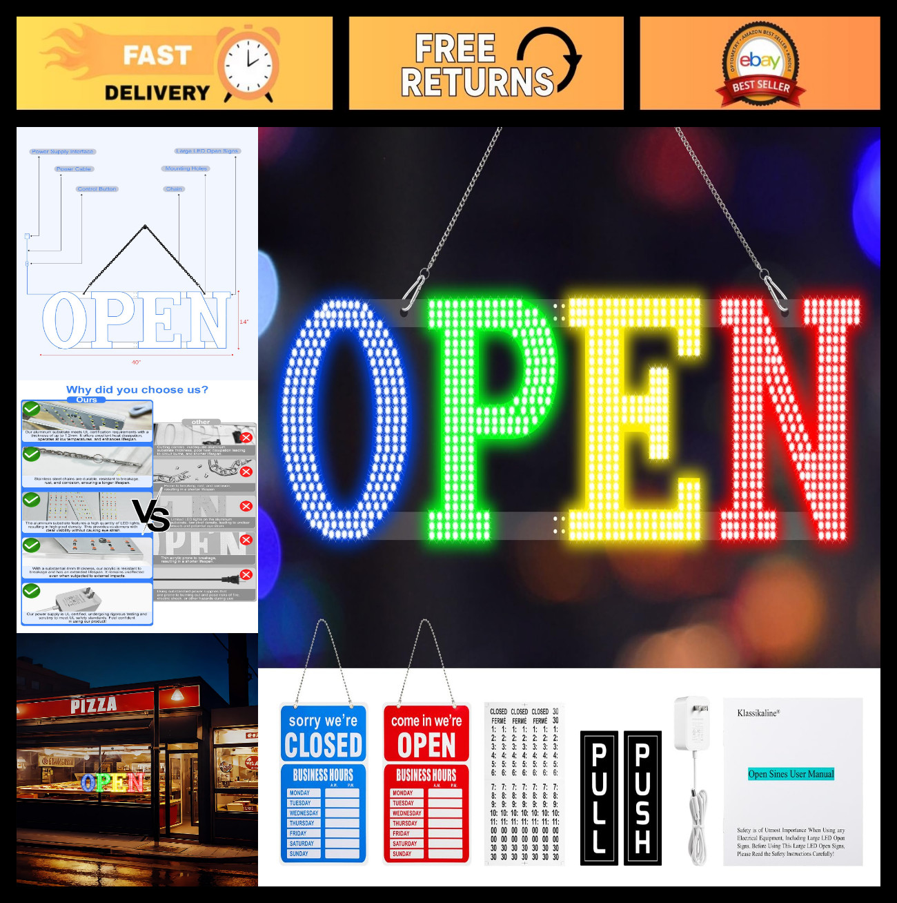Ultra Bright LED Open Sign 40″x14″ for Business, Store, Restaurant, Bar, Salon