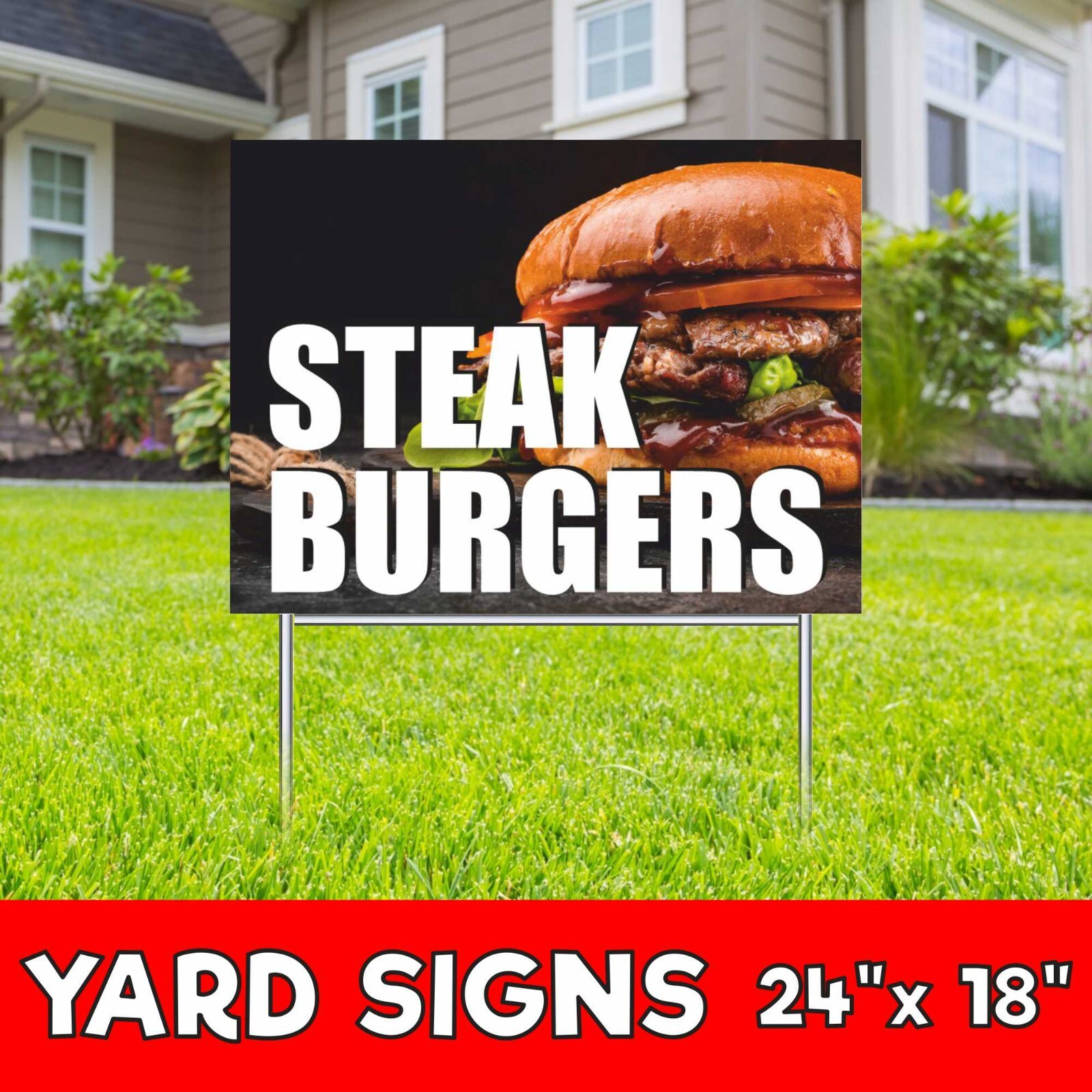 STEAK BURGERS Yard Sign Corrugate Plastic with H-Stakes Sub Subway Fast Food Bar