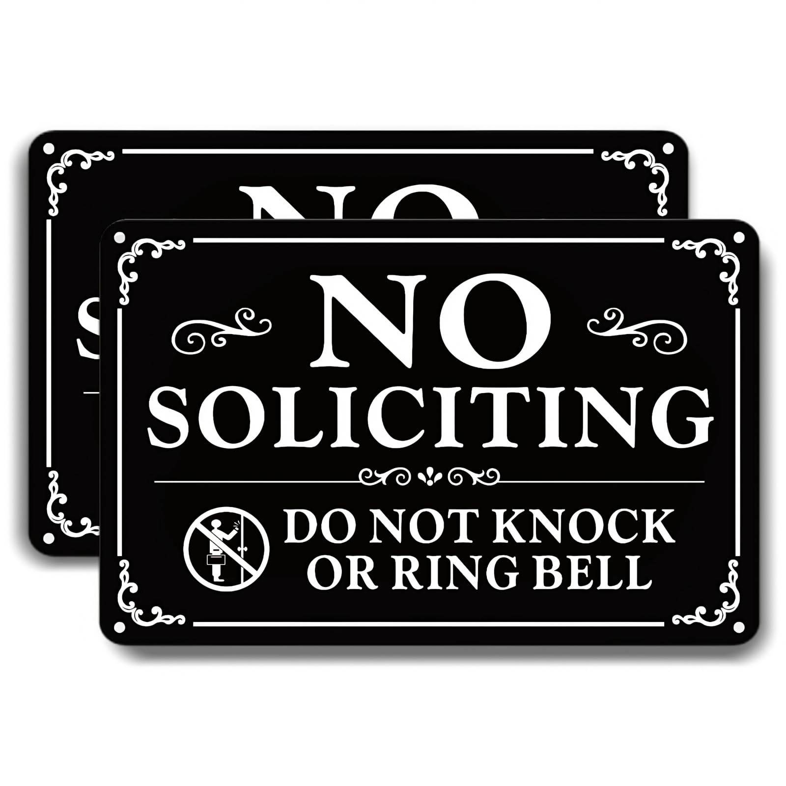 No Soliciting Sign for Front Door 9×6 Inches, 2 Pack Self-Adhesive Aluminum M…