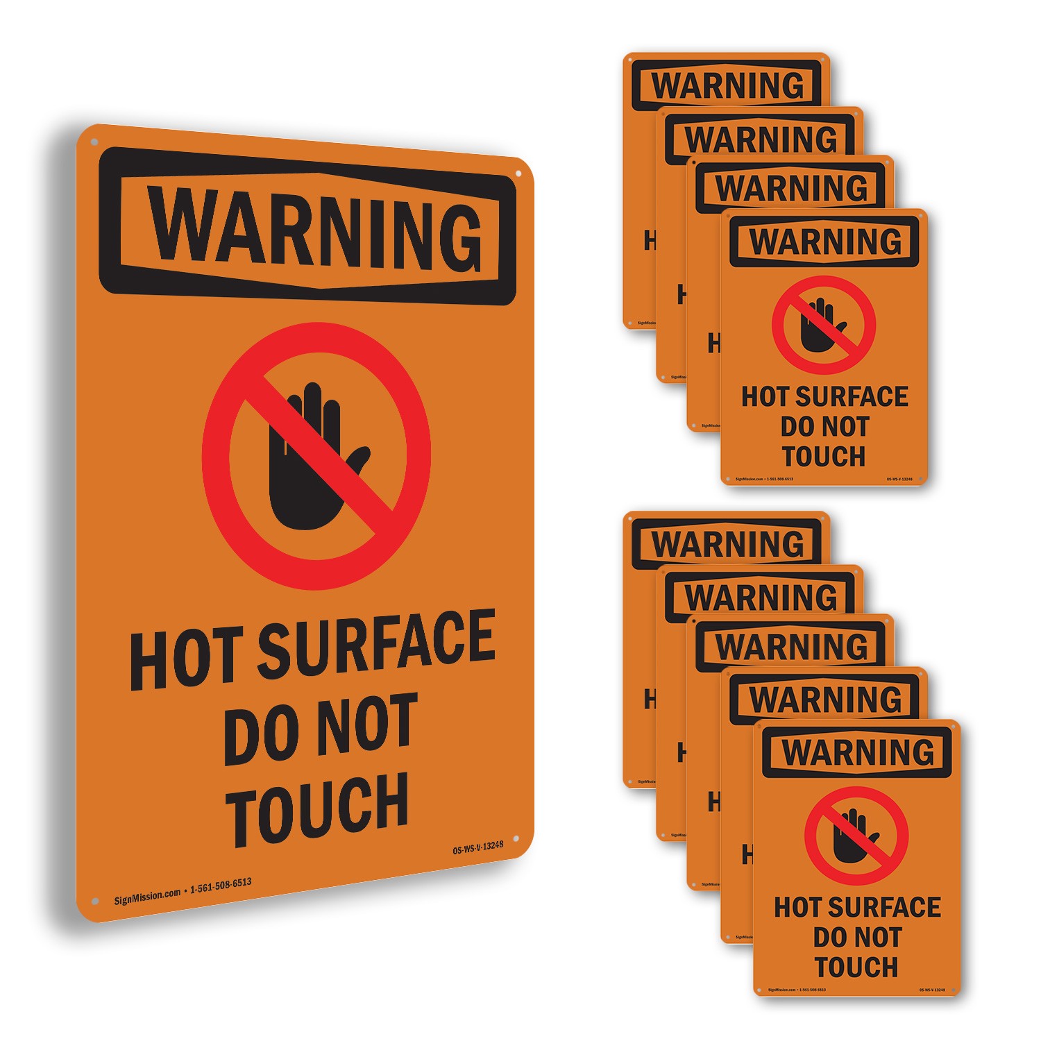 Hot Surface Do Not Touch With Symbol OSHA WARNING Sign Or Decal – 5 or 10 Pack