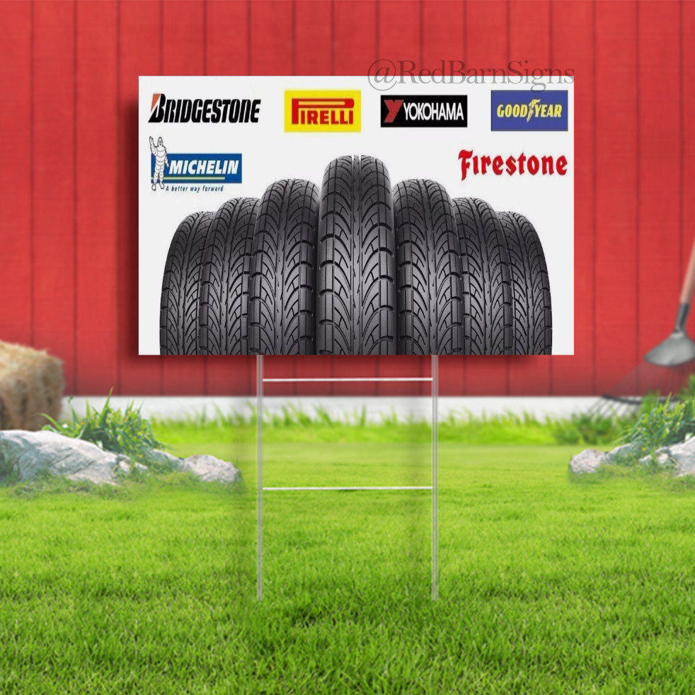 Tires Logos garage workshop Indoor Outdoor Yard Sign with metal stakes