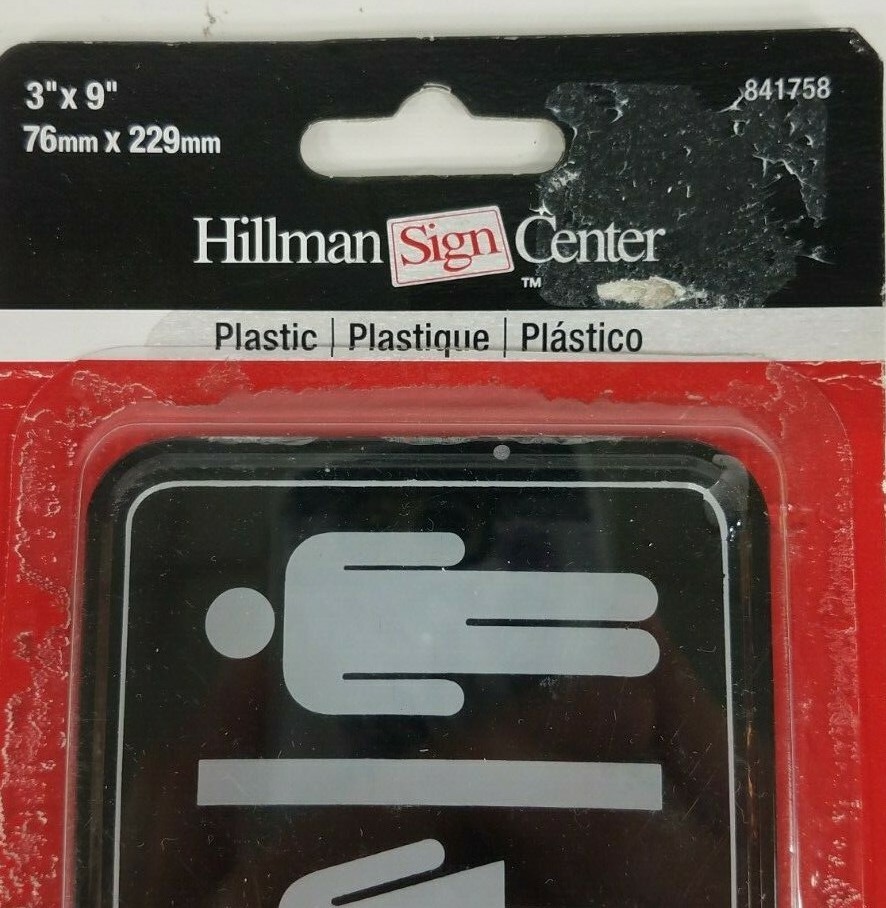 NIP Male Female Unisex Restroom 3×9 in plastic sign Self Adhesive Hillman 841758
