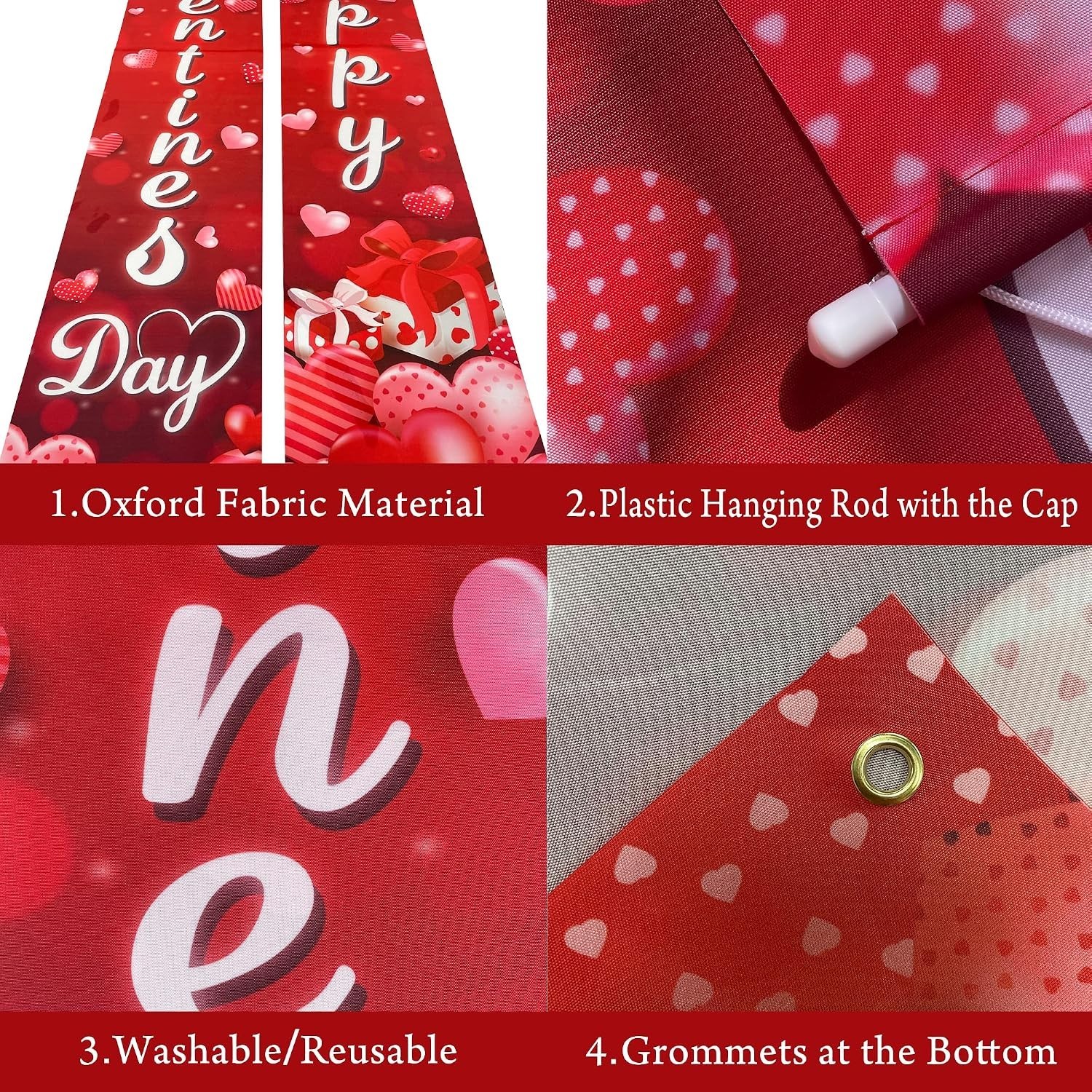Happy Valentines Day Door Banner XtraLarge 72×12 Inch Red Oxford Fabric Outdoor