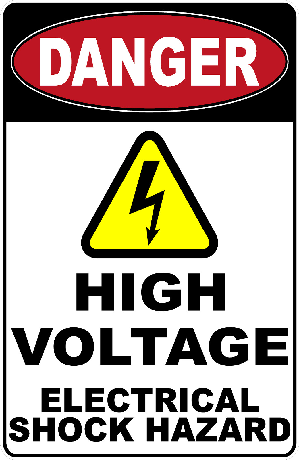 Danger High Voltage Electrical Shock Hazard Sign. Size Options