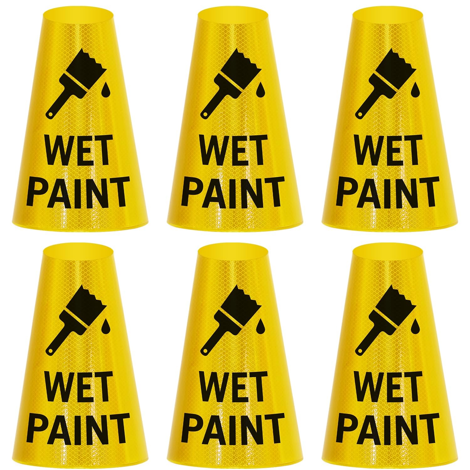 6-Pack “Wet Paint” Reflective Cone Message Sleeve Collar with Symbol, 360-Deg…