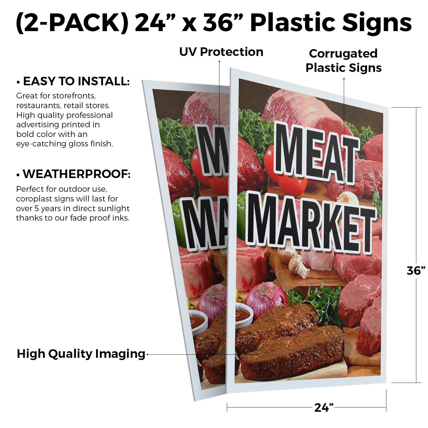 Meat Market 24″ x 36″ 2 Pack Of Store Sign Plastic Or Decal