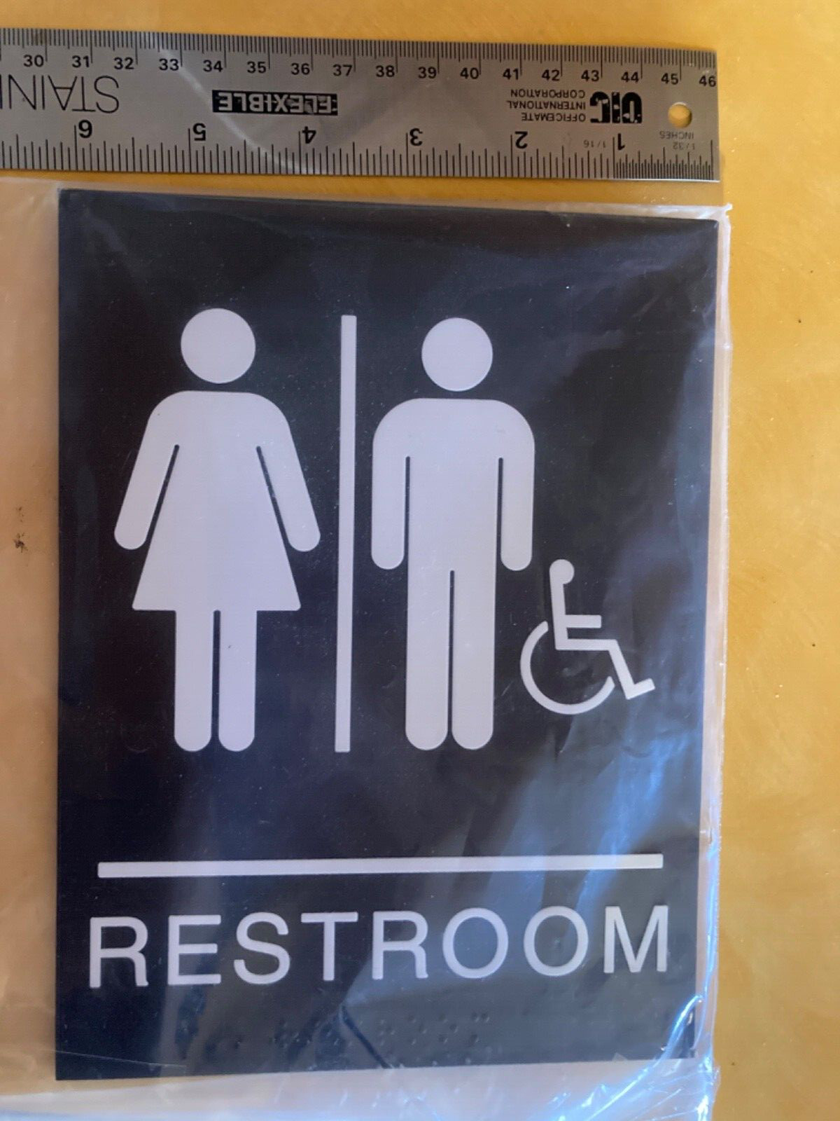 ADA Compliant Bathroom Restroom Sign Braille Raised Icons w/ Handicap plus exit