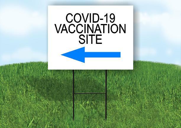 COV 19 VACCINATION SITE ARROW LEFT with Stand LAWN SIGN Single sided