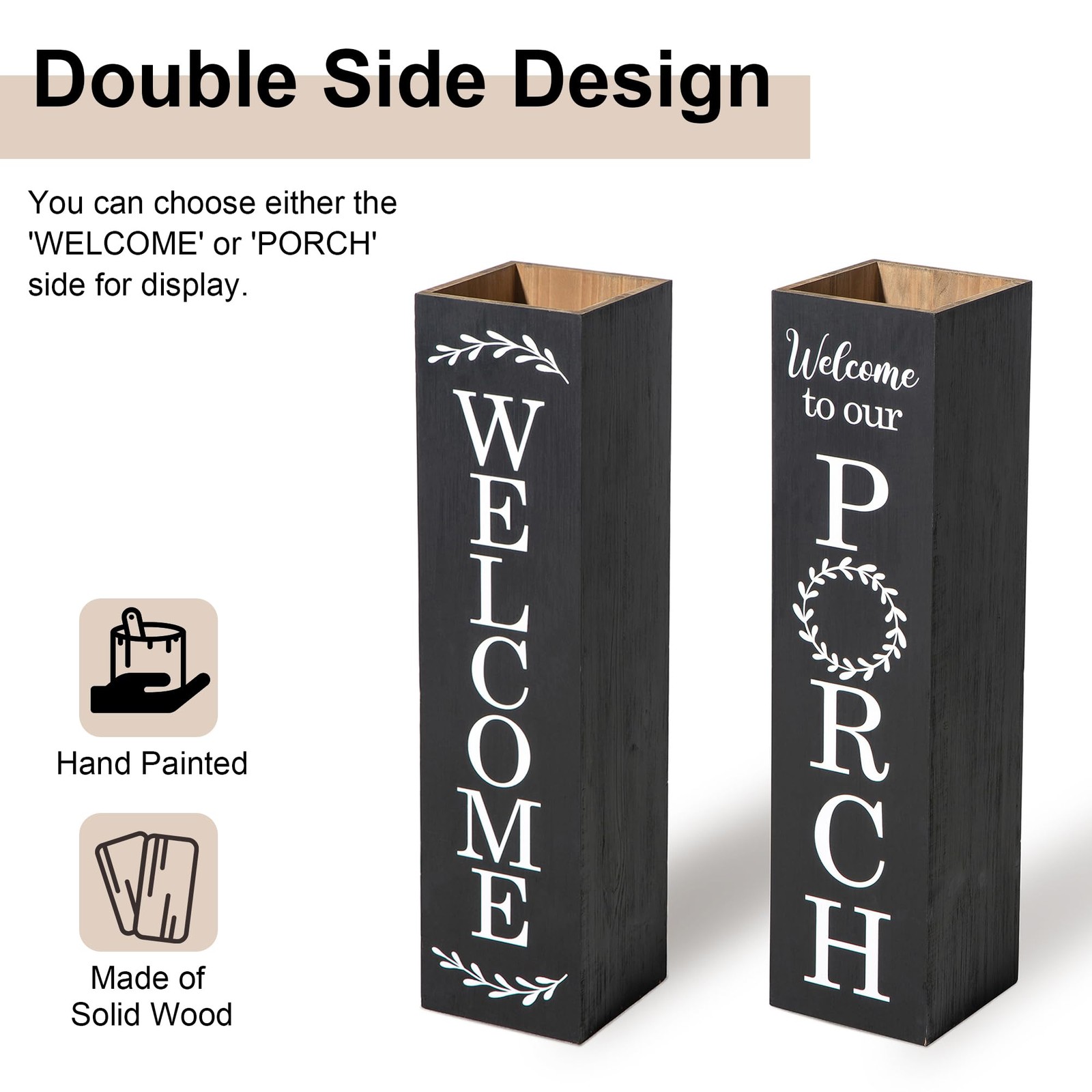 Glitzhome 30″ Wooden Rustic WELCOME Porch Sign – Black