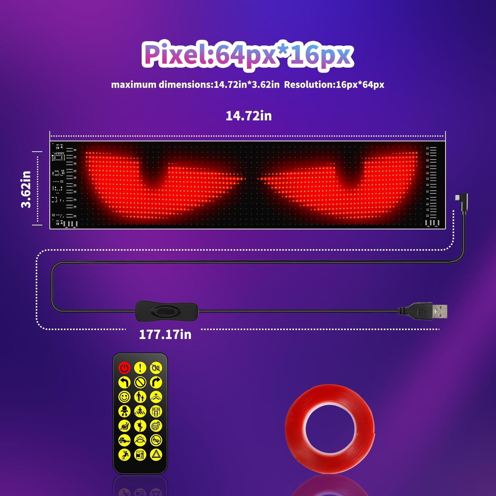 Devil Eyes Light for Car & Truck Windshield | 14.7×3.6in Programmable Flex, A…