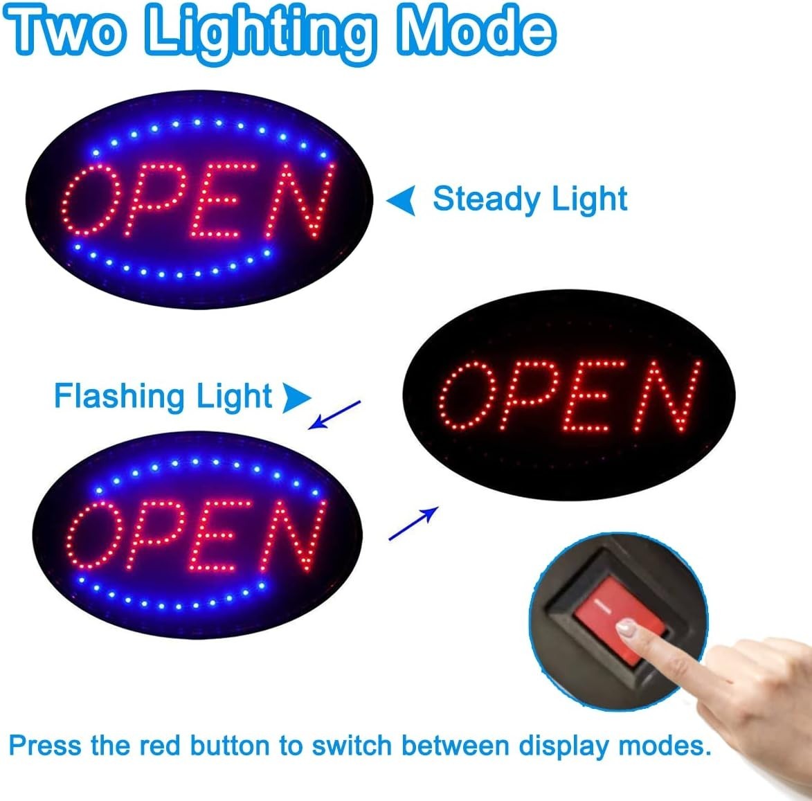 High Visibility Open Sign, 19″x10″ Flashing Light