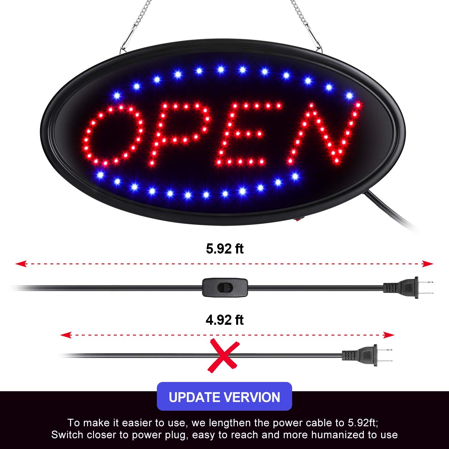 FITNATE LED Open Sign with Remote, Ultra Bright Electric Light Up Signs for B…