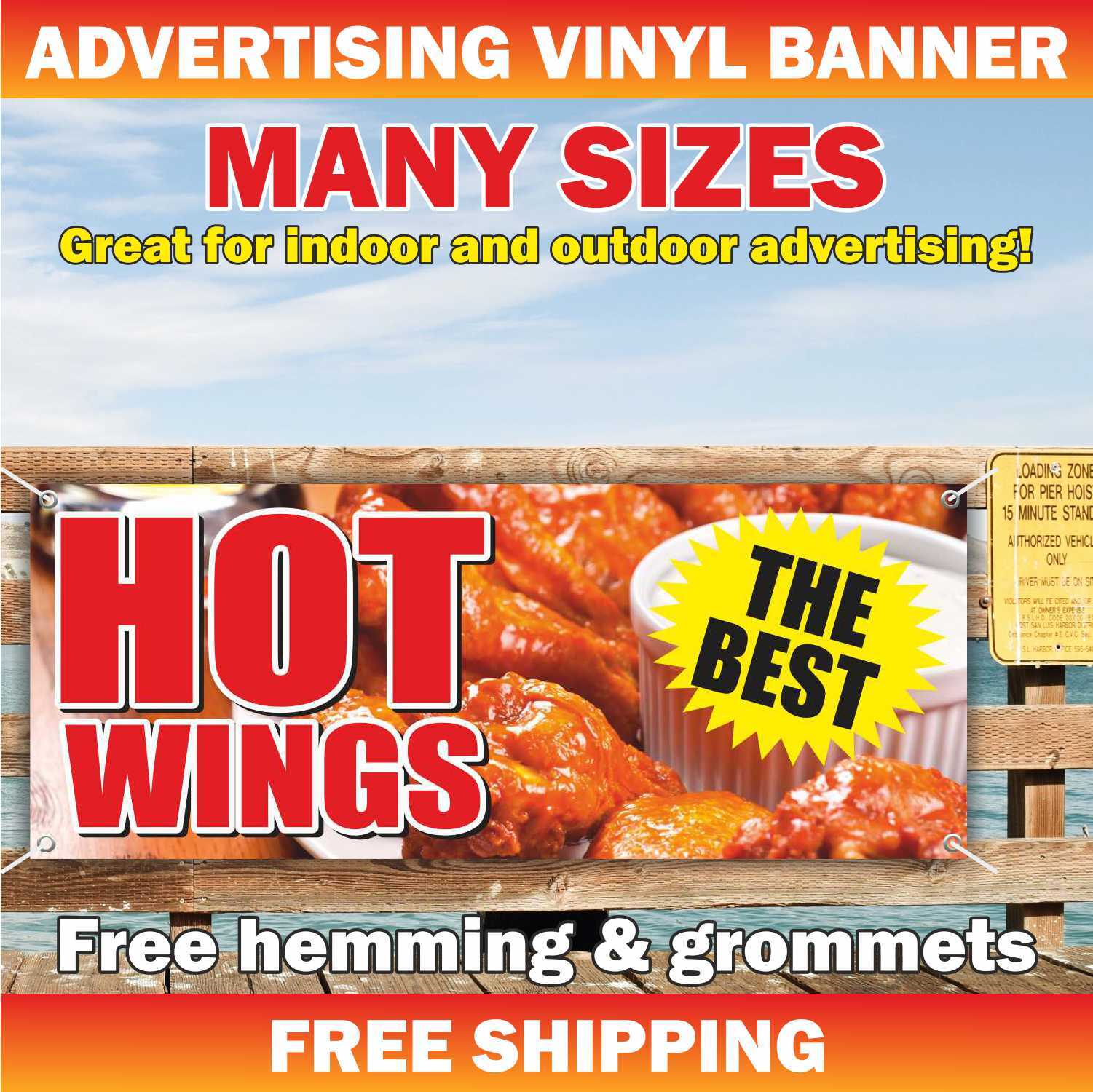 HOT WINGS Advertising Banner Vinyl Mesh Sign BBQ Chicken Street Food Restaurant