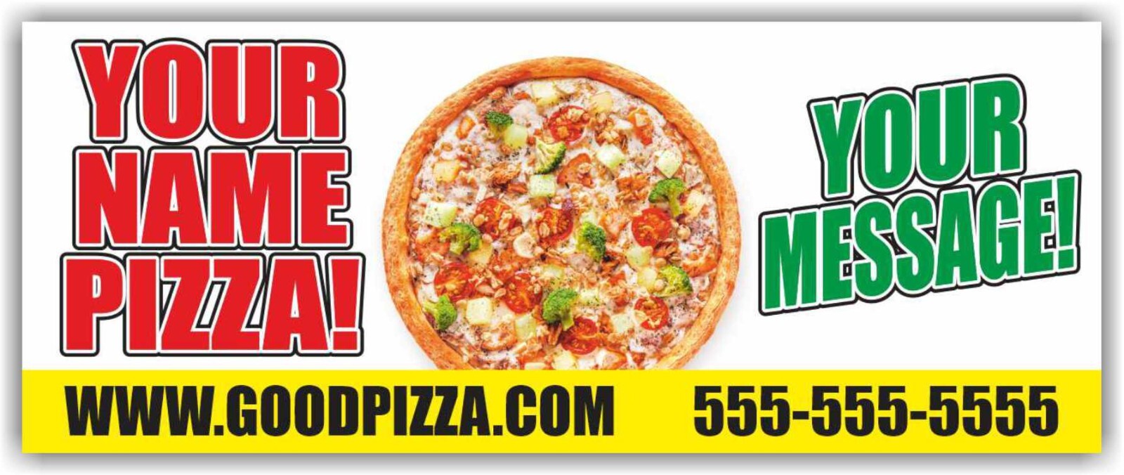 YOUR NAME PIZZA YOUR MESSAGE Advertising Banner Vinyl Mesh Sign Custom Text Logo