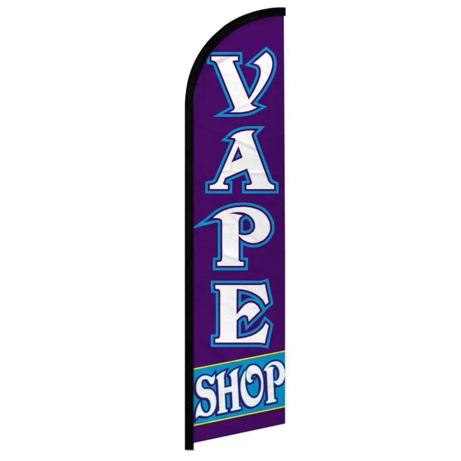 Vape Shop Purple Windless Full Sleeve Feather Advertising Smoke Shop Banner Flag