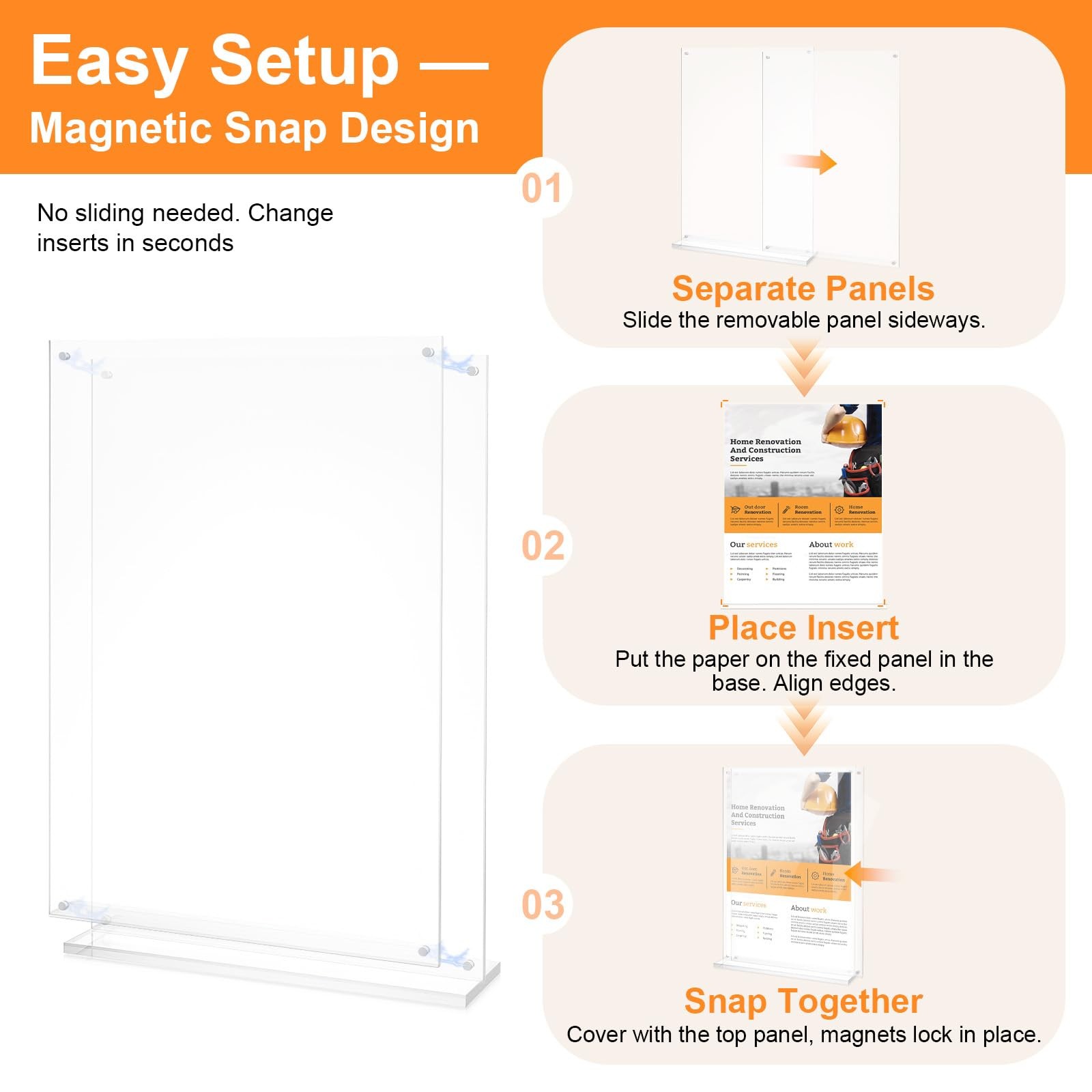 11×17 Acrylic Sign Holder Table Top with Magnetic Corners, 2-Pack – Quick Cha…